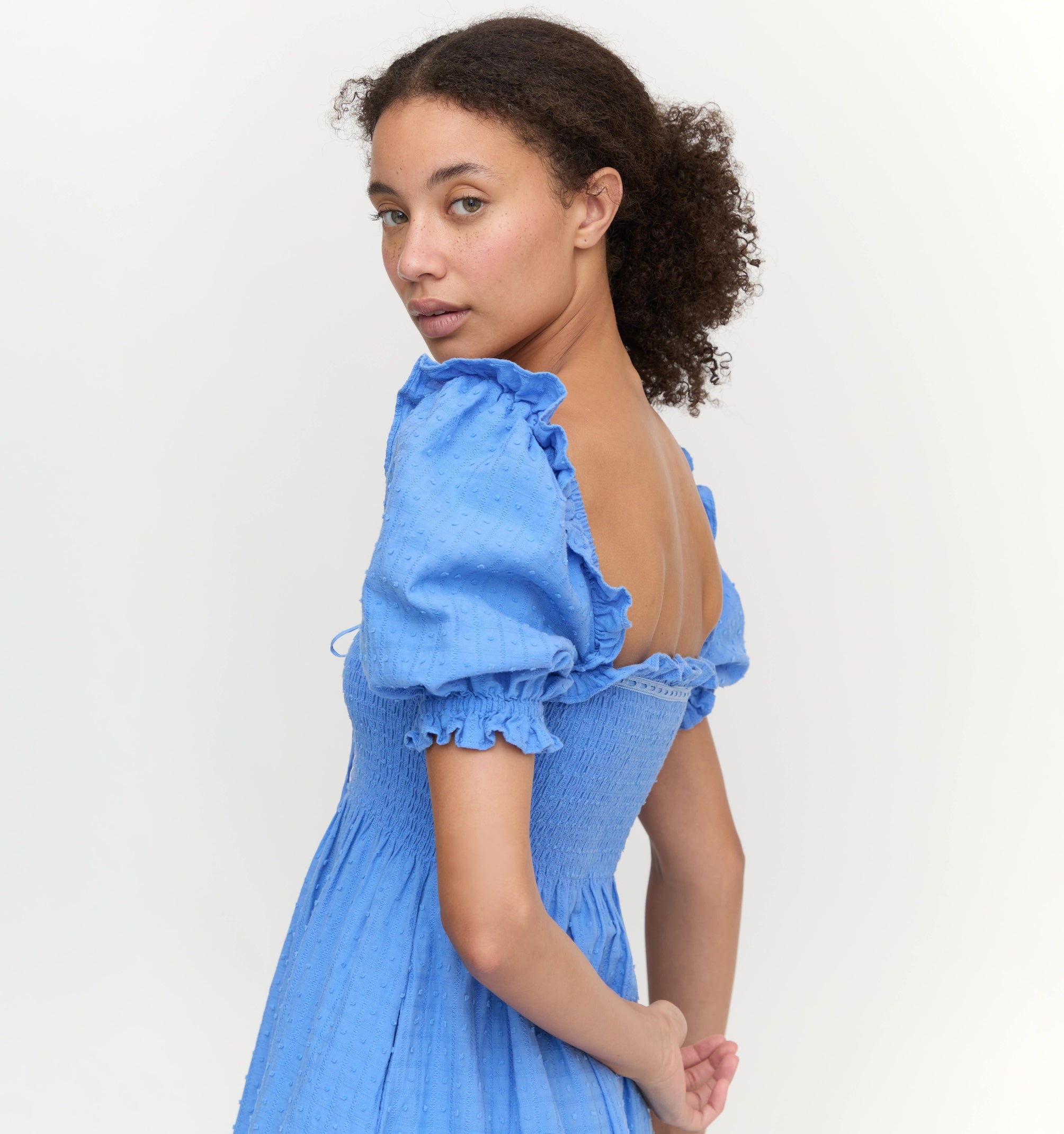 The Scarlett Nap Dress - Hydrangea Blue Textured Clip Dot – Hill