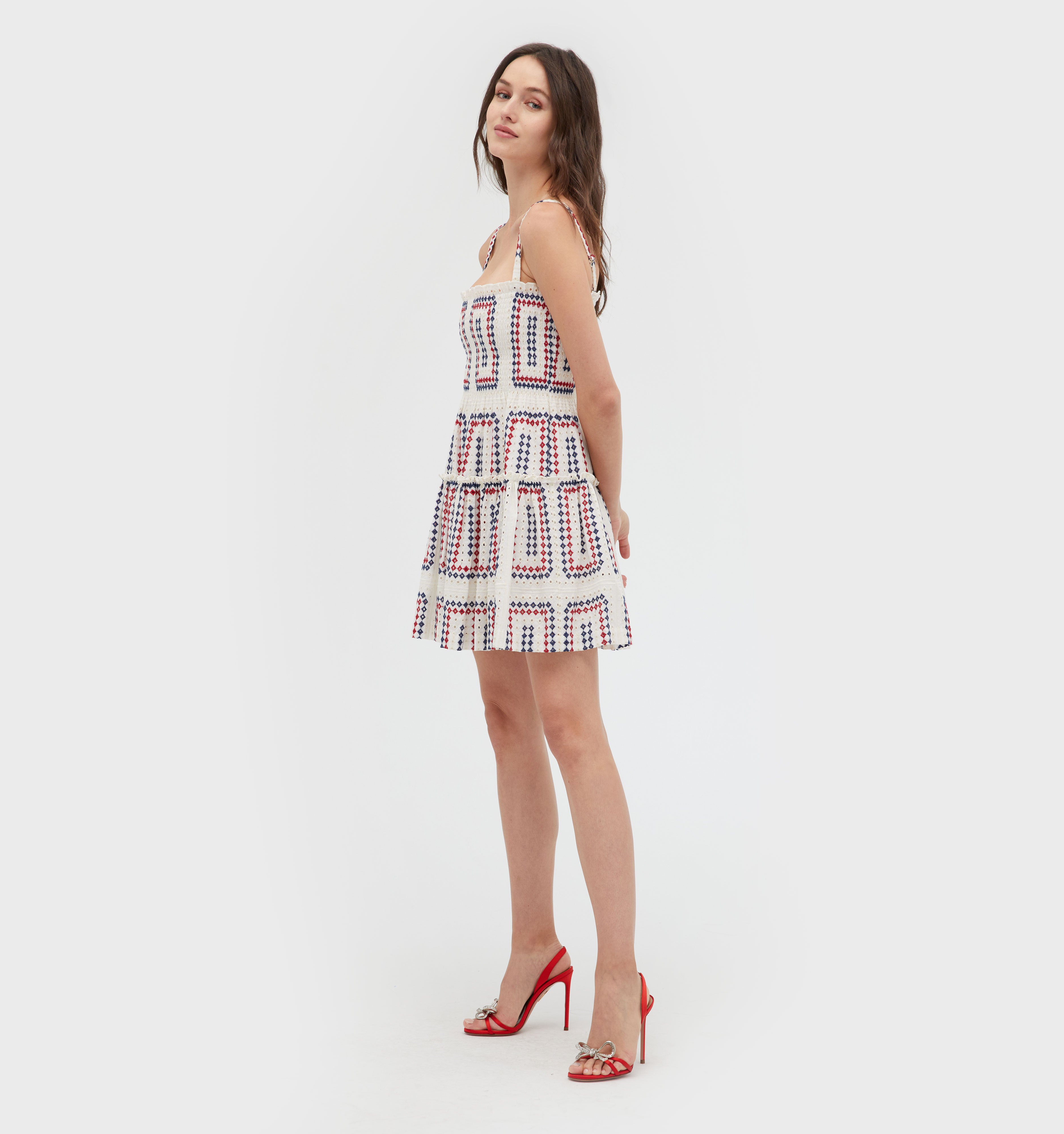The Seraphina Mini Nap Dress - Geo Eyelet