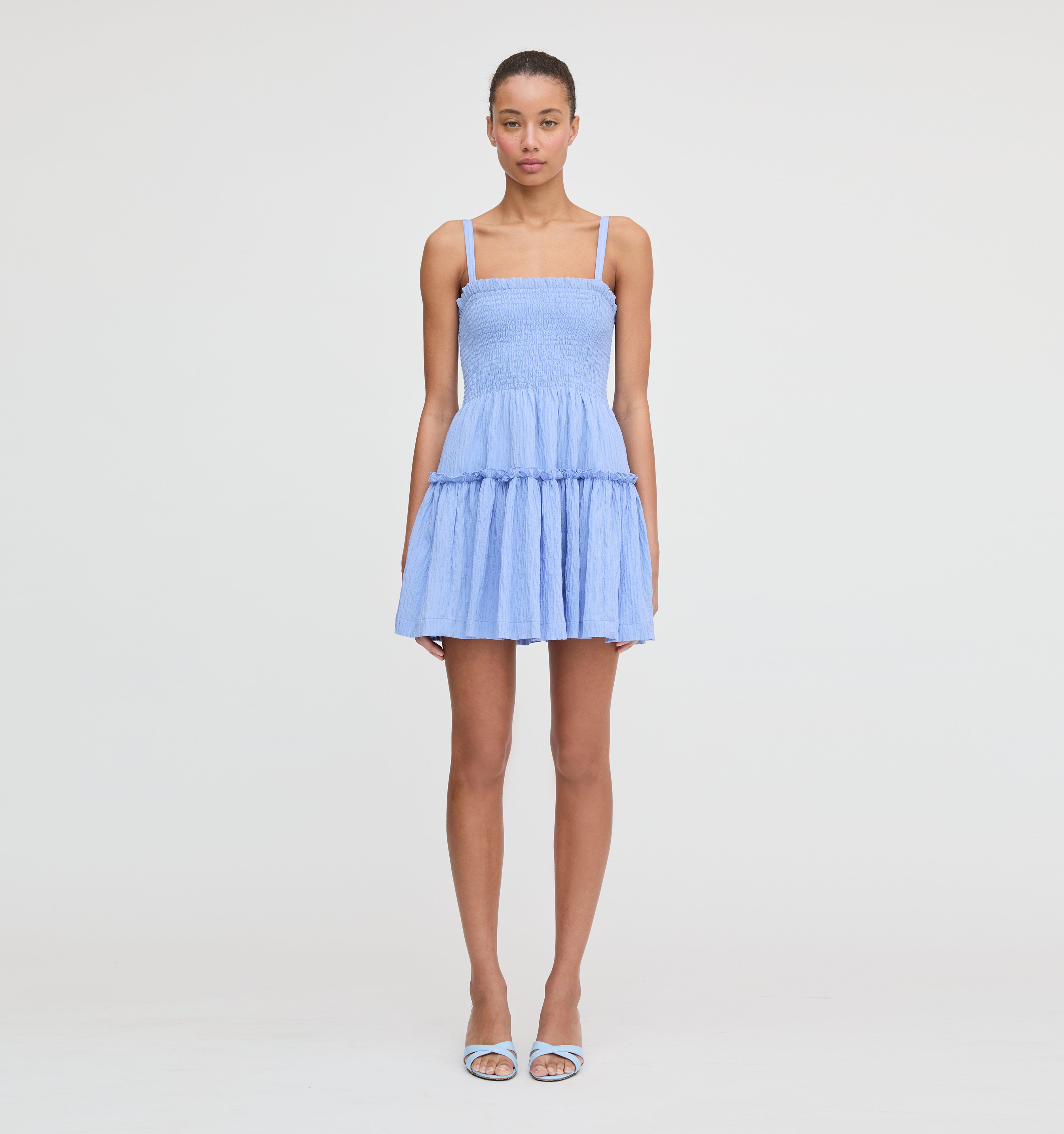 The Seraphina Mini Nap Dress - Bluebird Tonal Seersucker