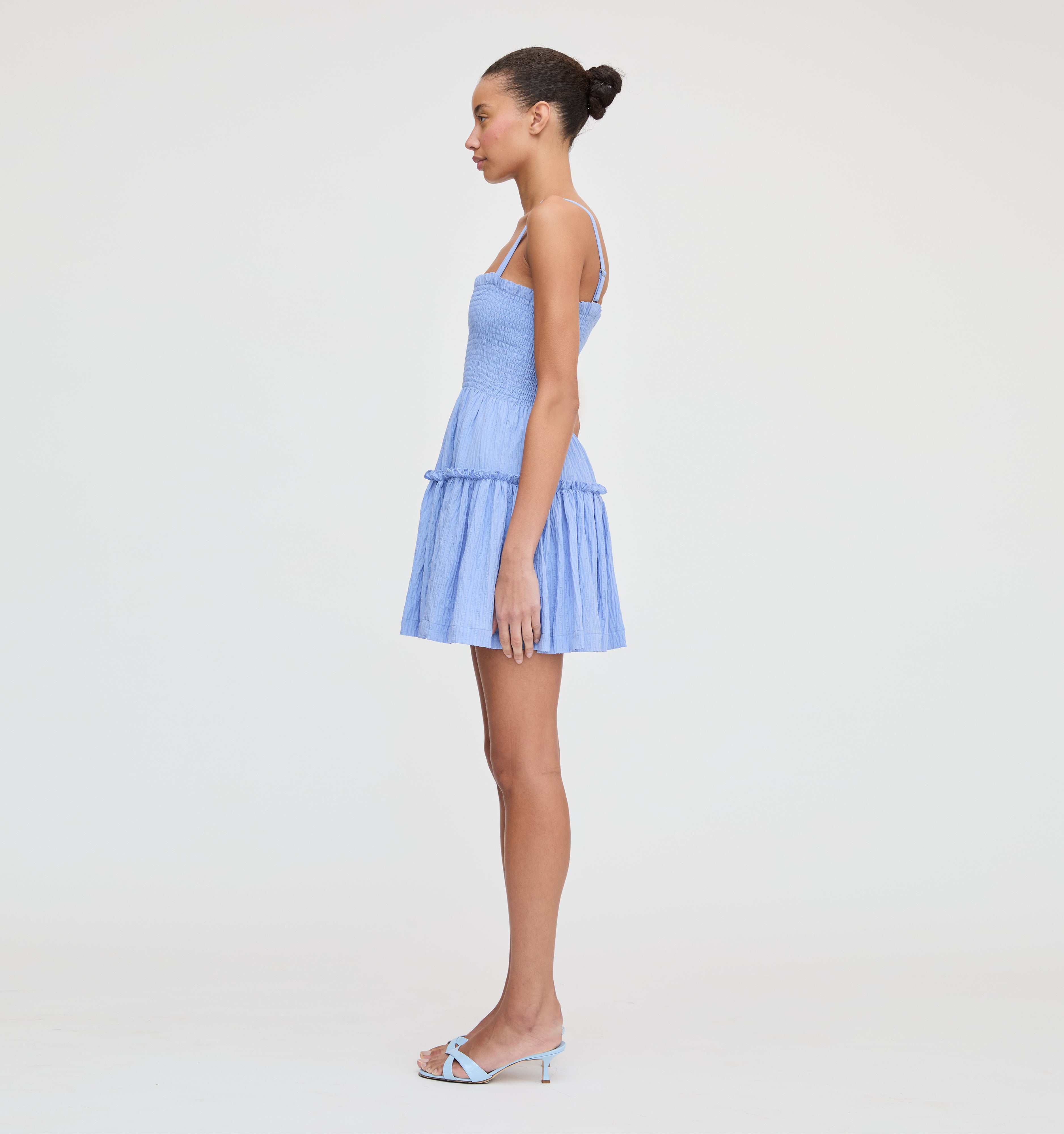 The Seraphina Mini Nap Dress - Bluebird Tonal Seersucker