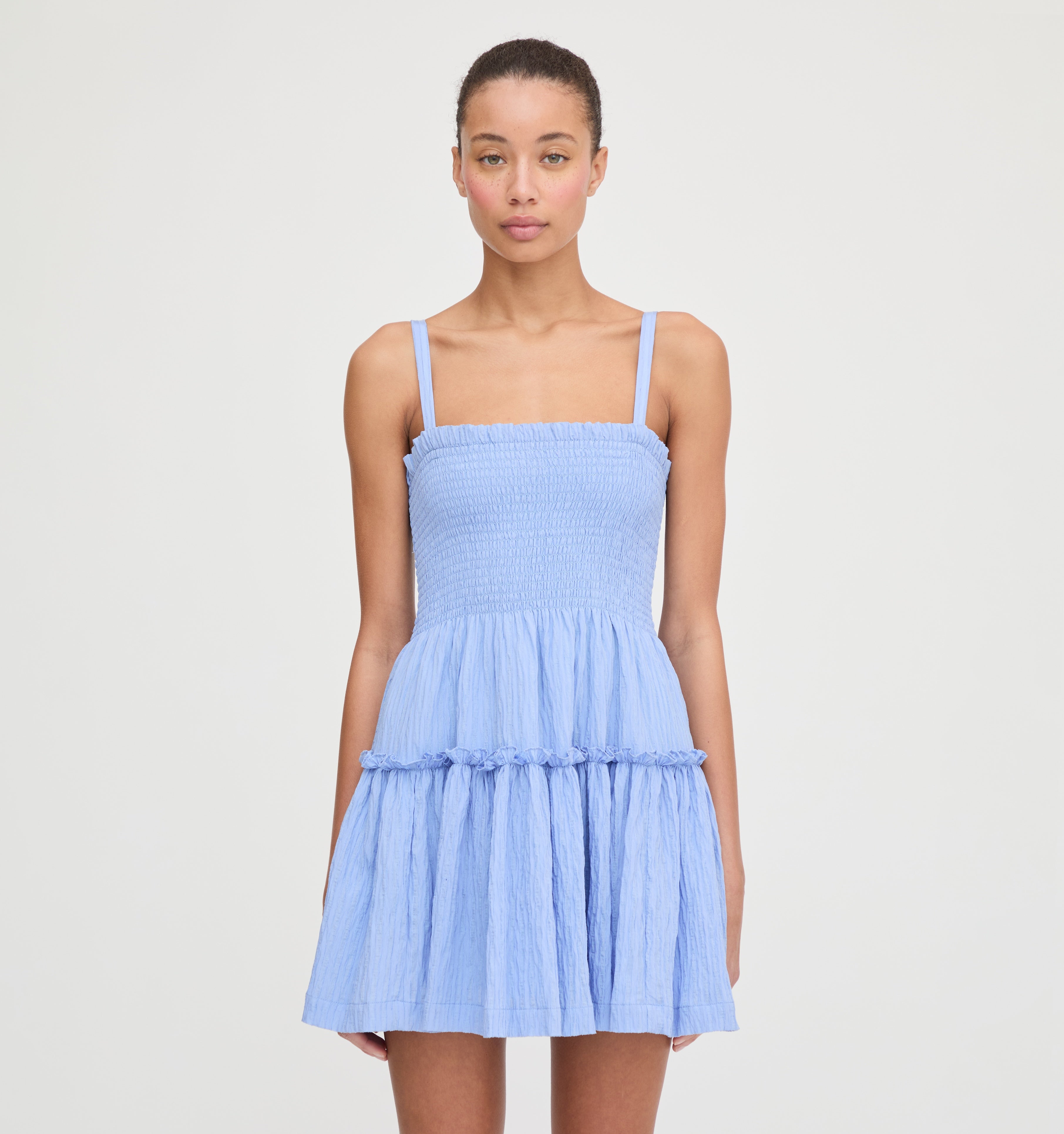 The Seraphina Mini Nap Dress - Bluebird Tonal Seersucker