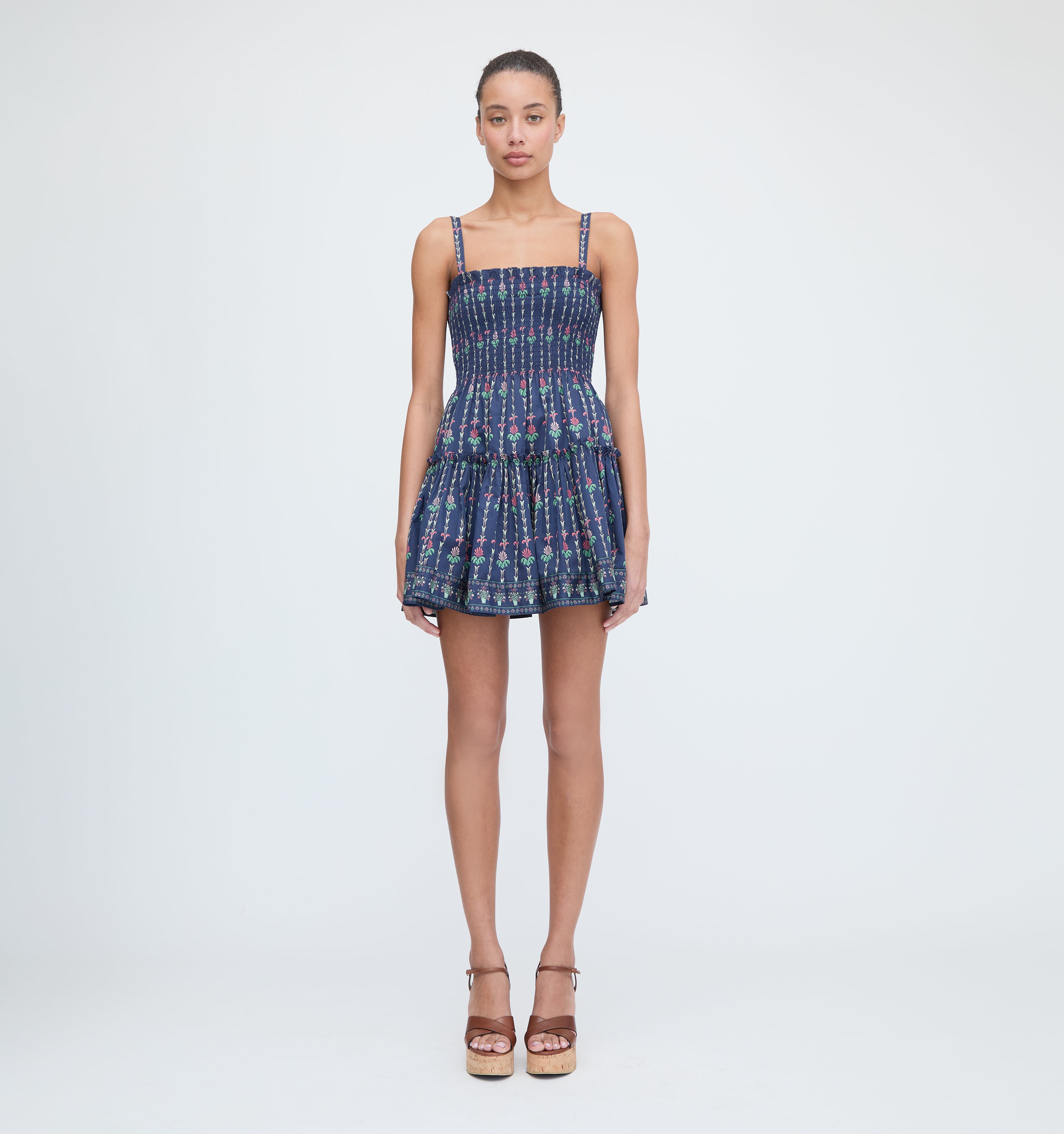 The Seraphina Mini Nap Dress - Navy Trailing Fern