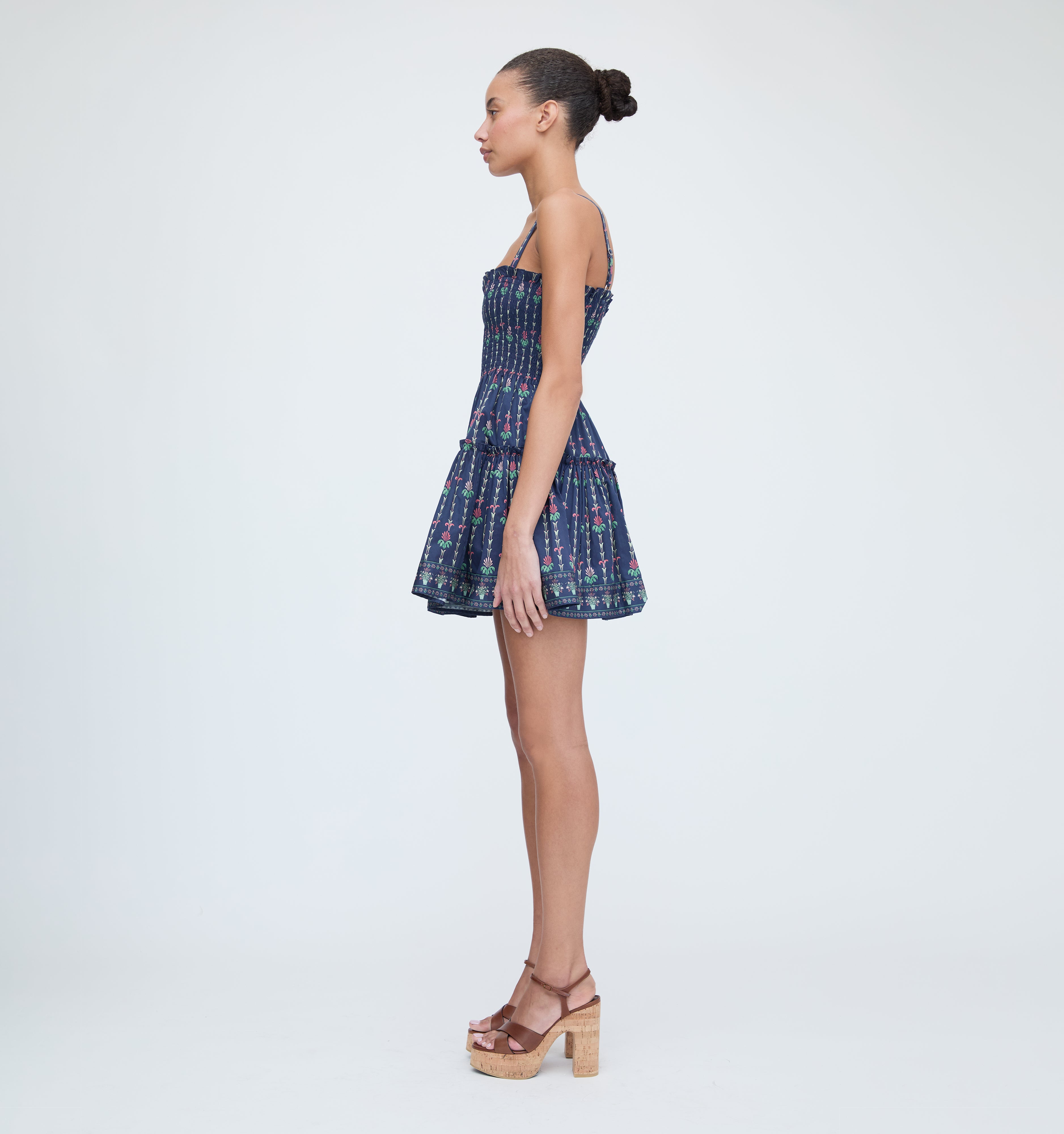 The Seraphina Mini Nap Dress - Navy Trailing Fern