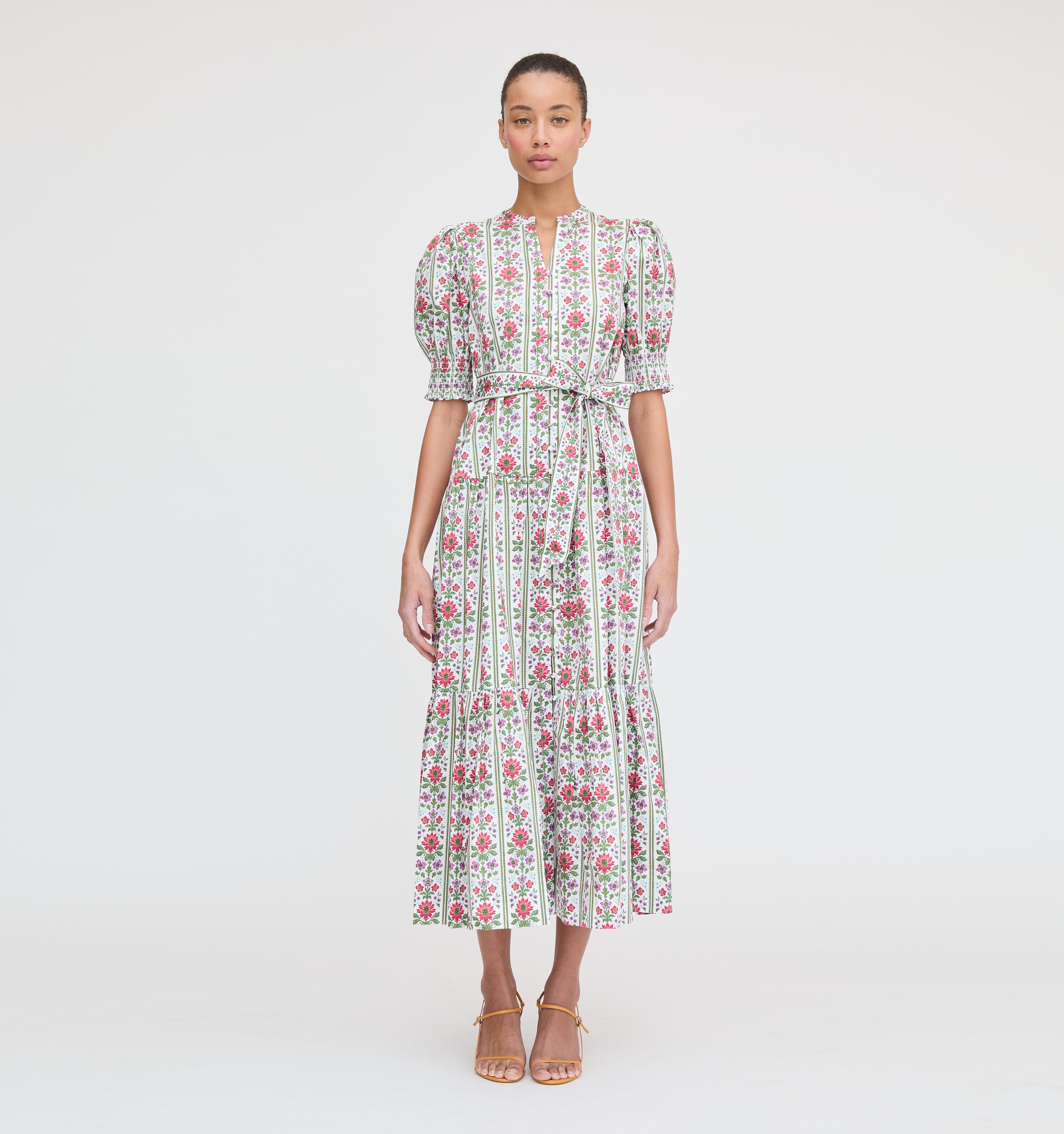 The Yara Dress - Green Floral Block Stripe