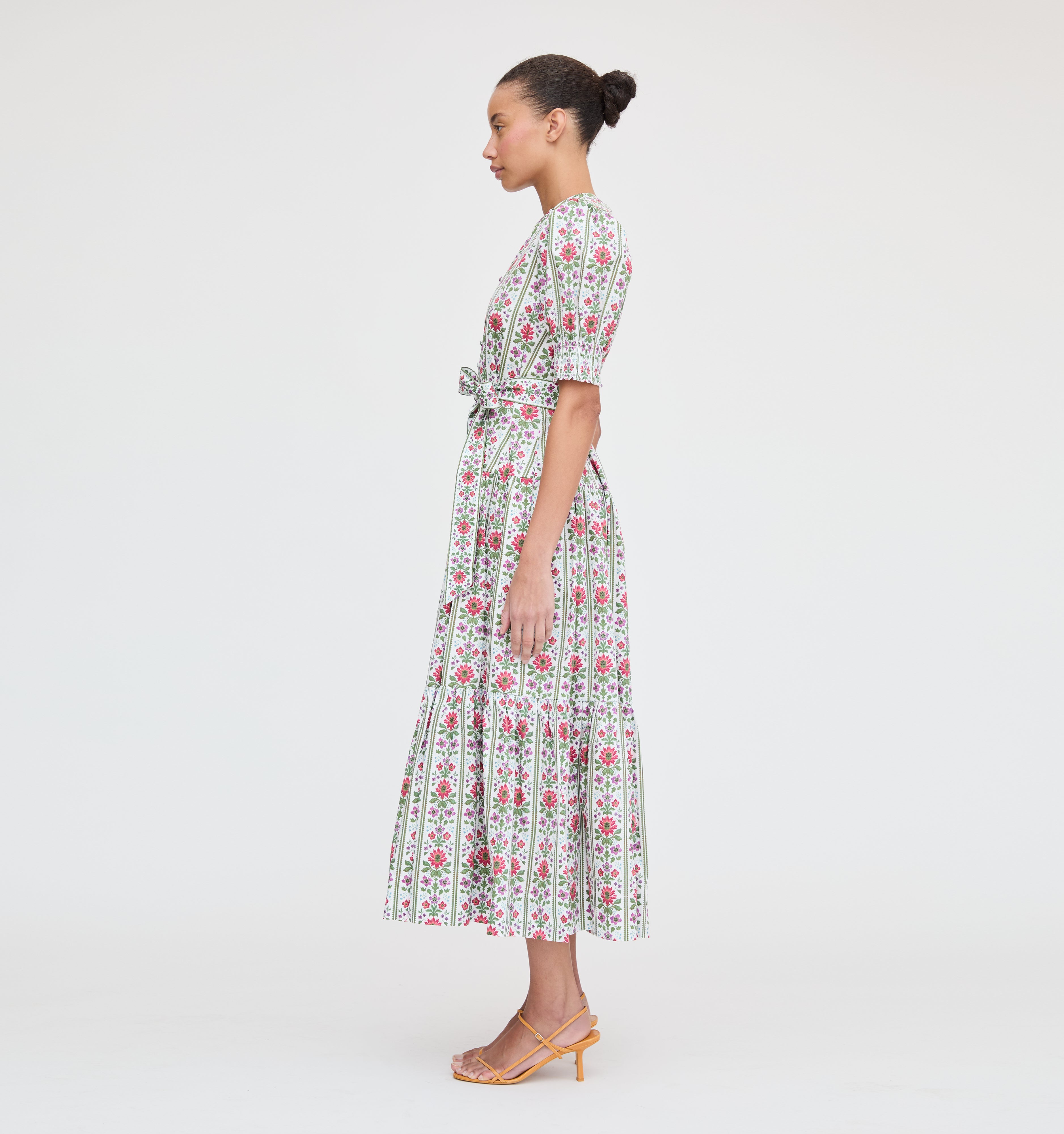 The Yara Dress - Green Floral Block Stripe