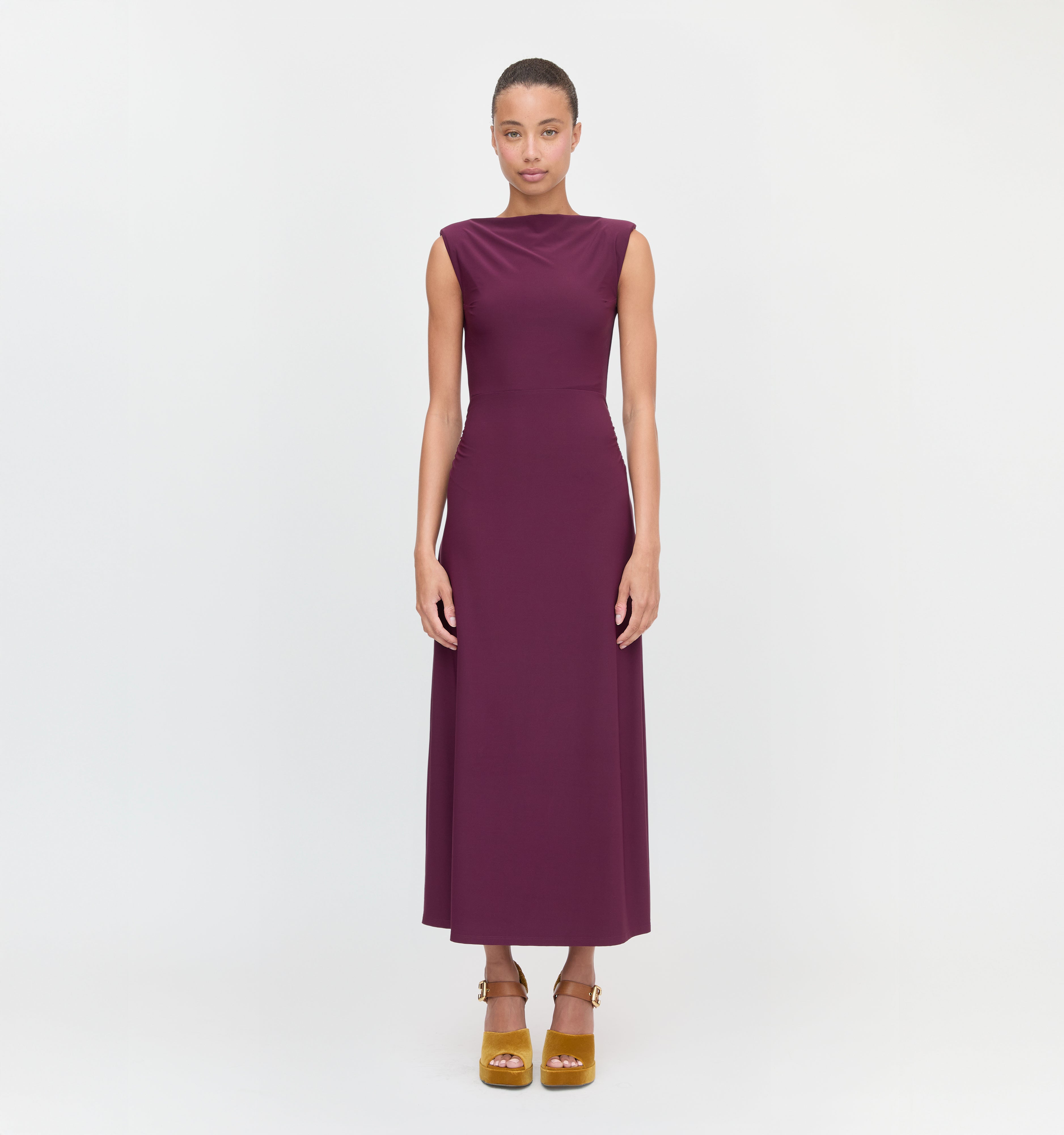 The Sloane Dress in Aubergine color: Aubergine