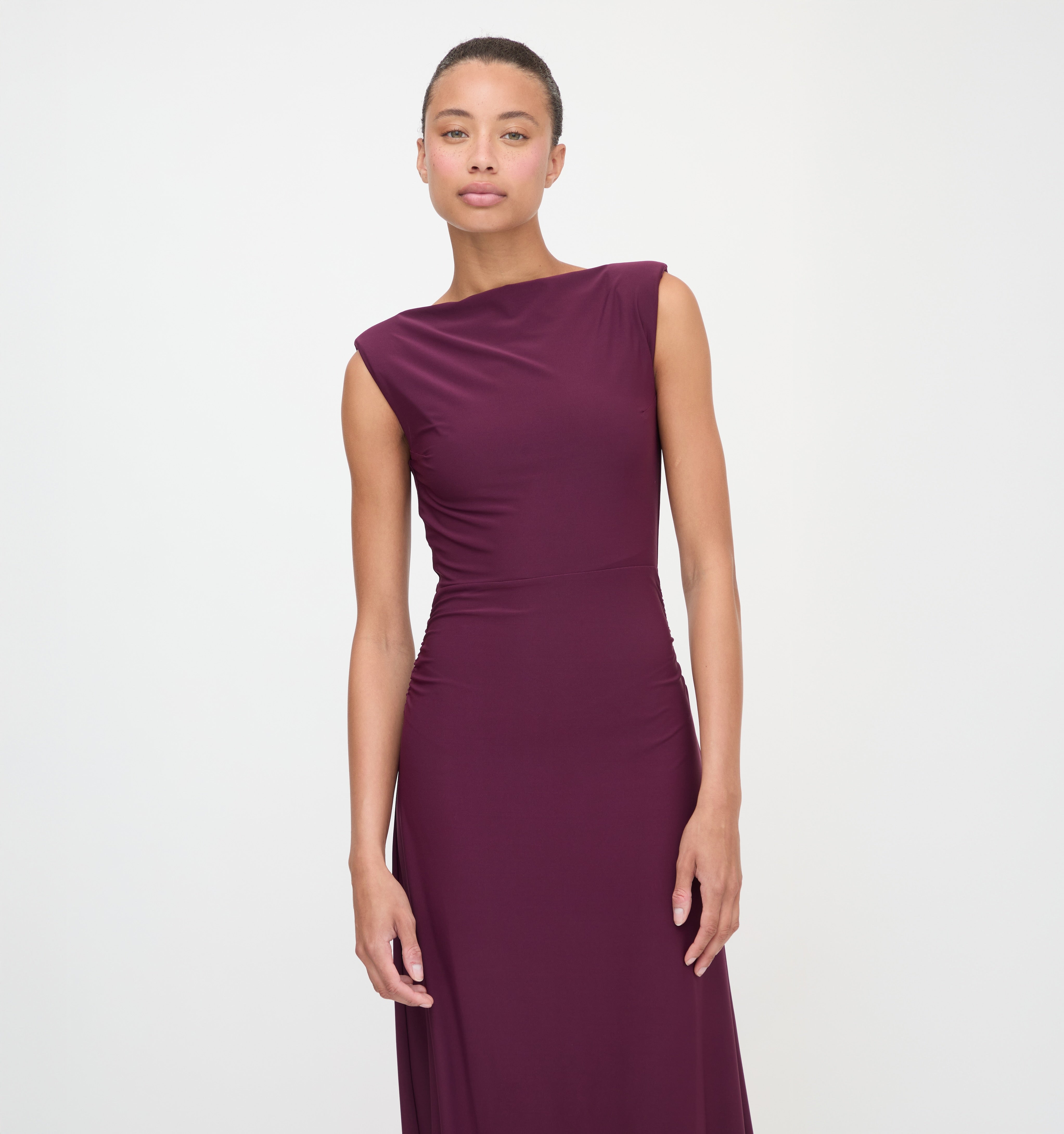 The Sloane Dress in Aubergine color: Aubergine