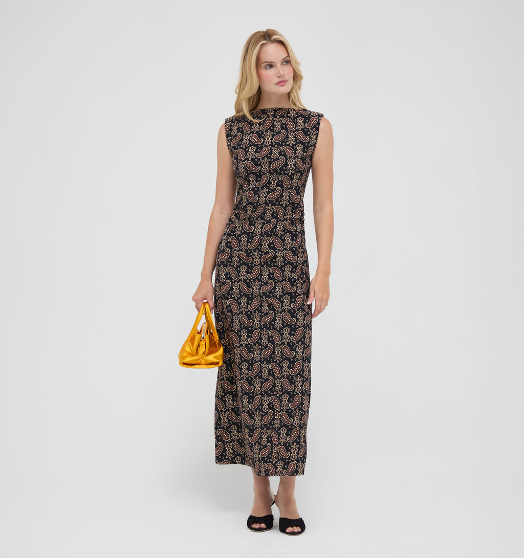 Hill House Home The Sloane Dress -  Duke Paisley Black