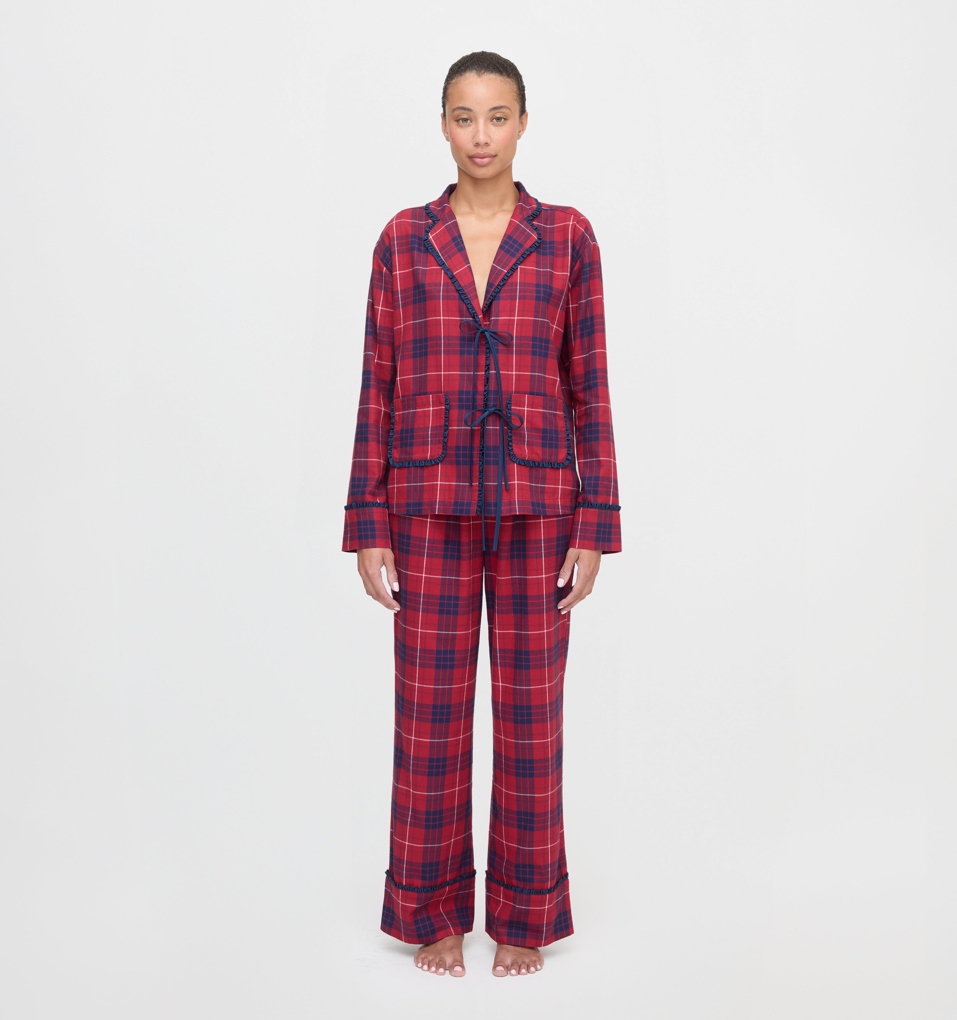 The Steffy PJ Set in Cherry Tartan color: Cherry Tartan