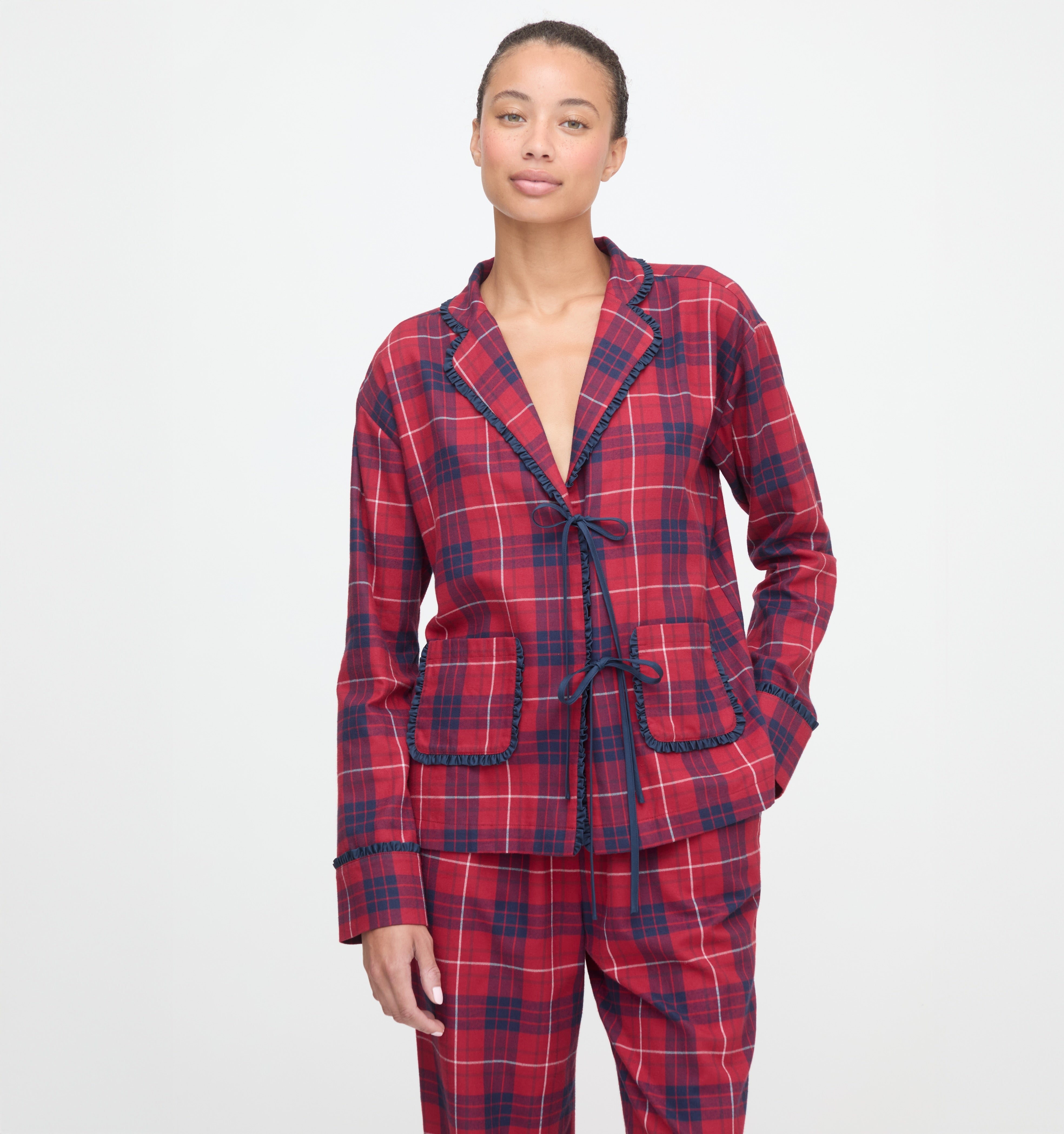 The Steffy PJ Set in Cherry Tartan color: Cherry Tartan