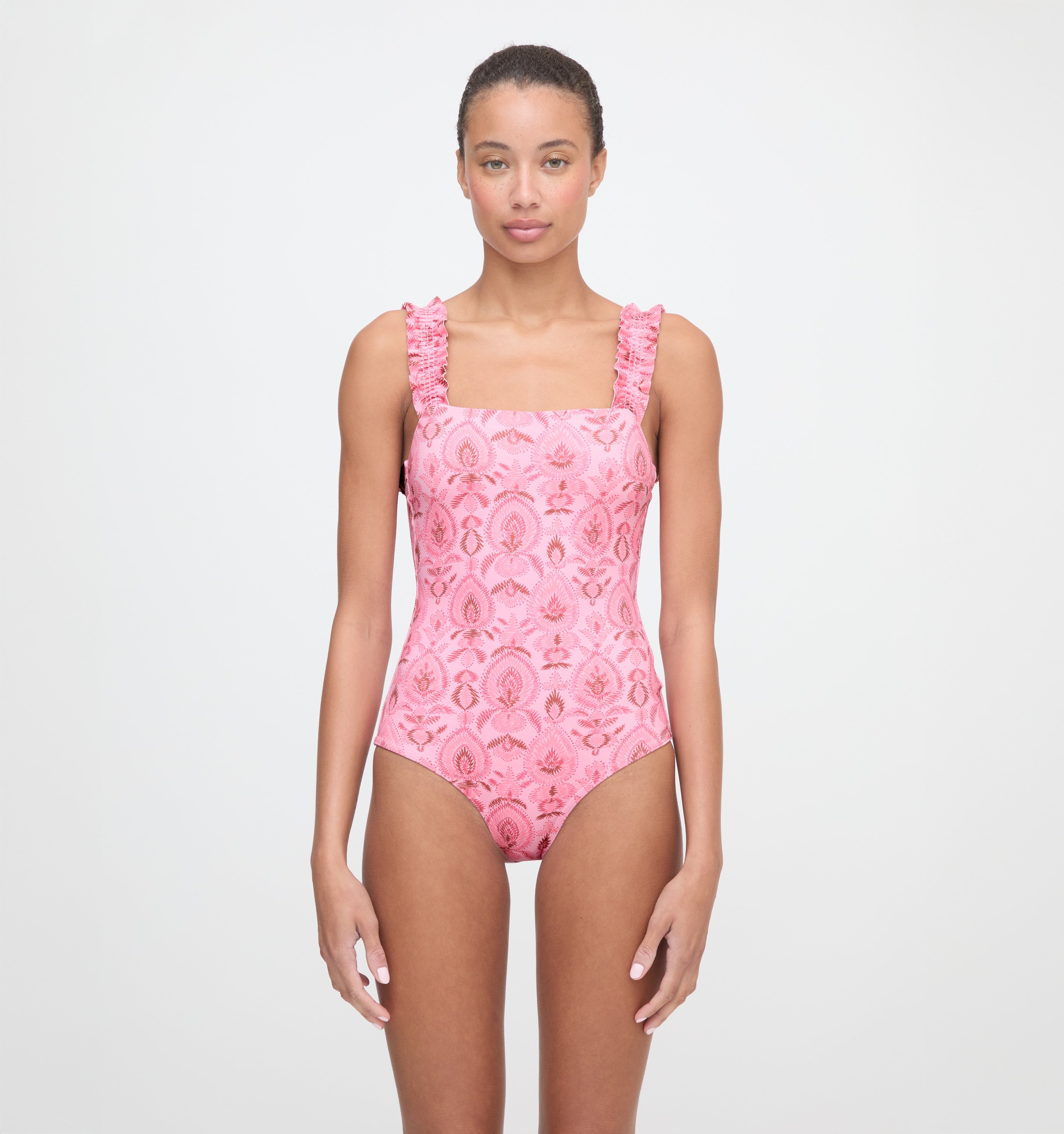 The Teagan One Piece - Pink Palm Ikat