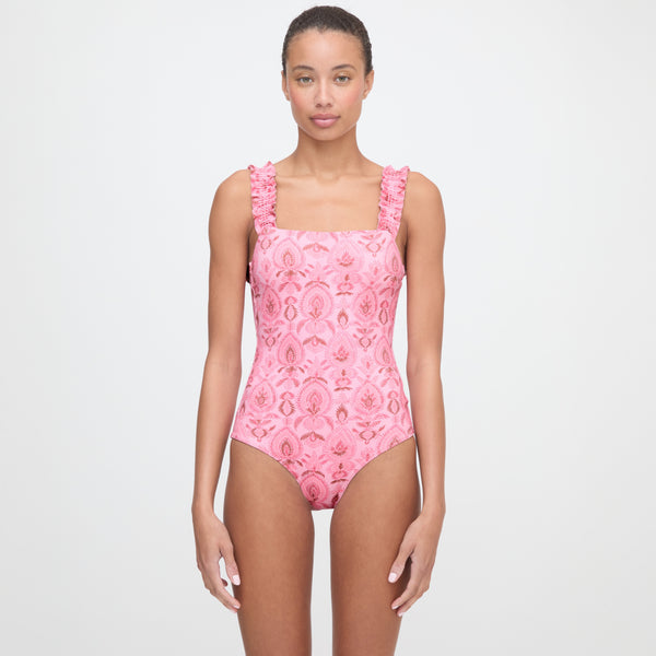 The Teagan One Piece - Pink Palm Ikat – Hill House Home