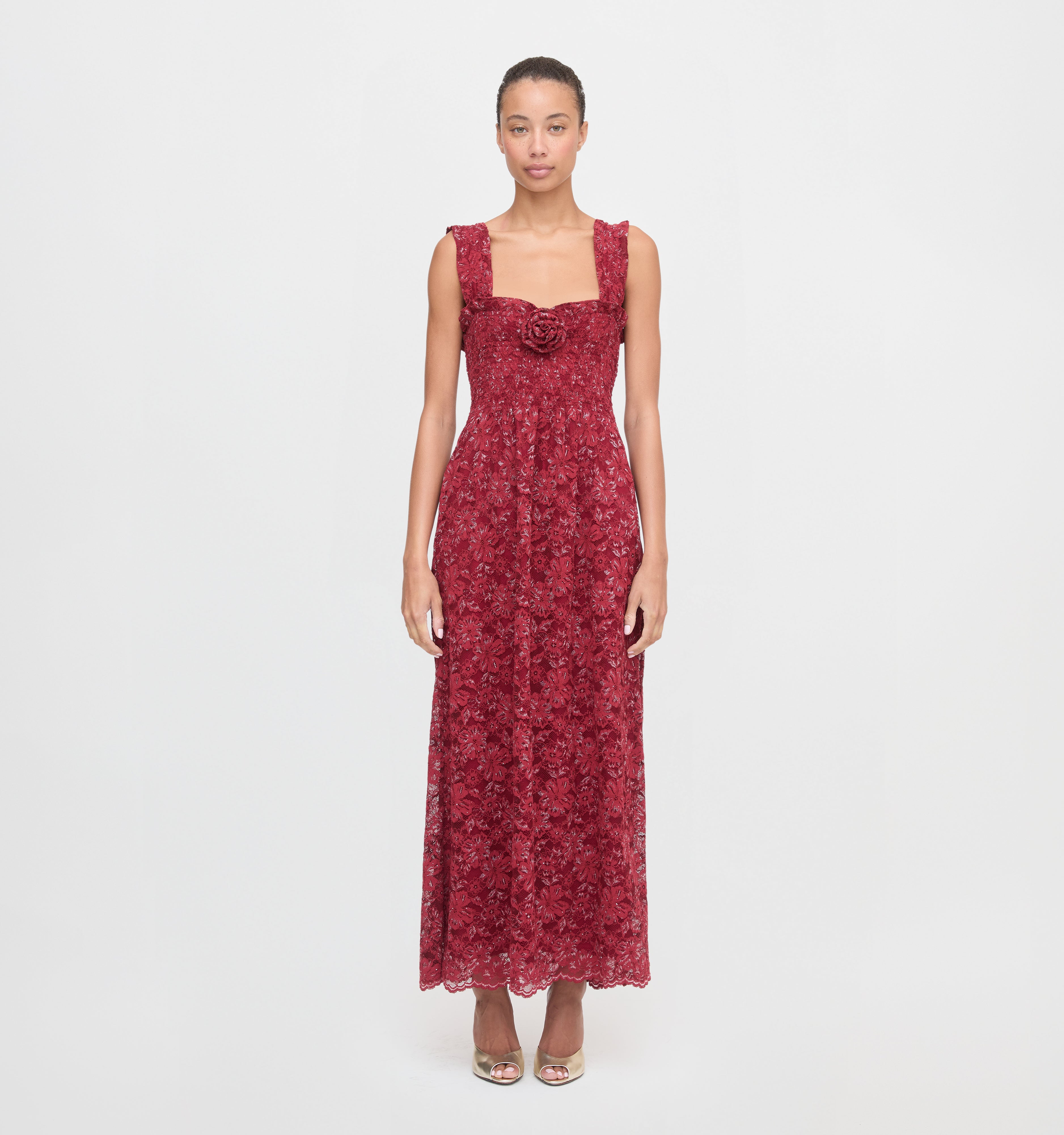 The Rosetta Nap Dress in Claret Lace color: Claret Lace 