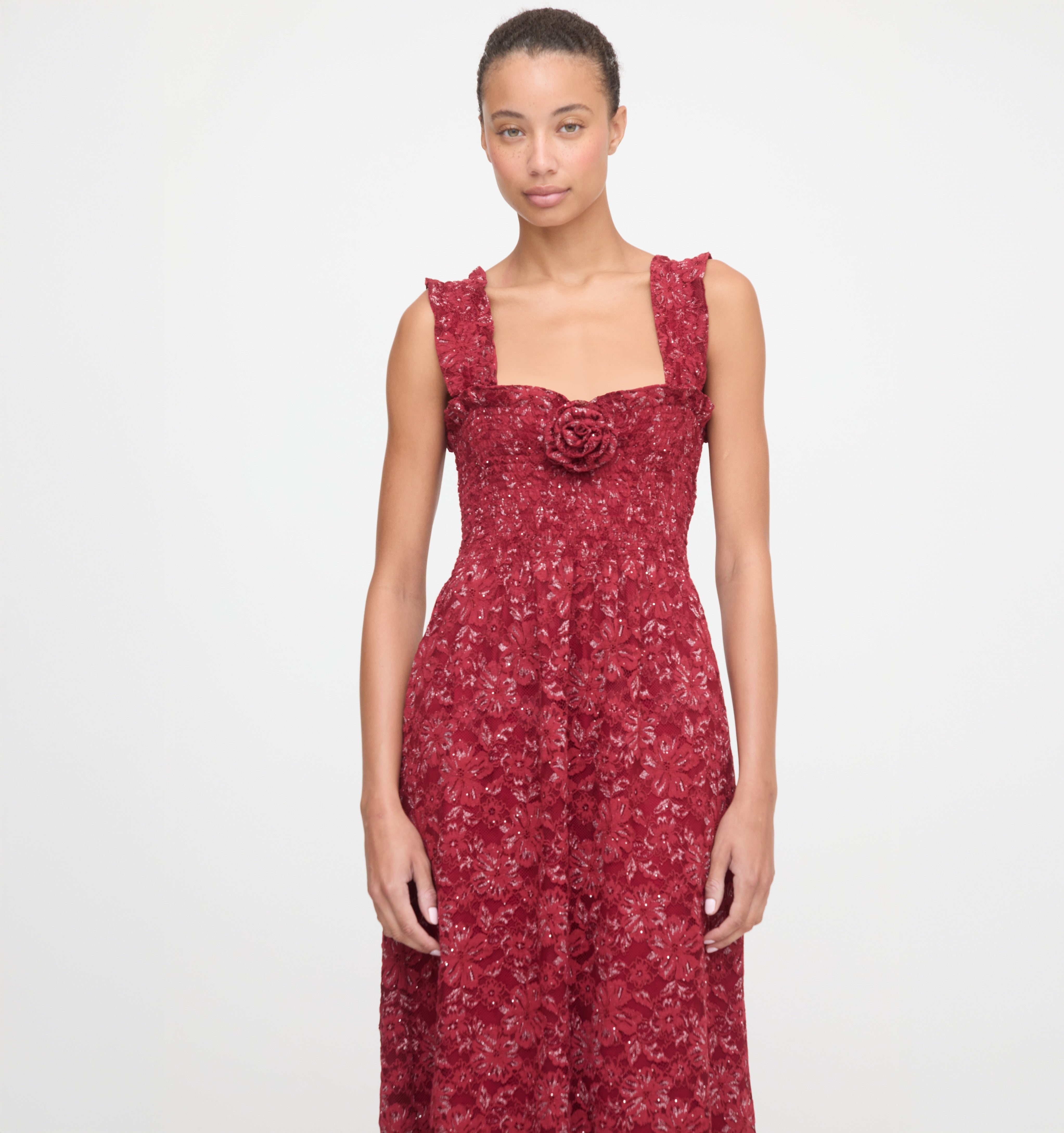The Rosetta Nap Dress in Claret Lace color: Claret Lace 