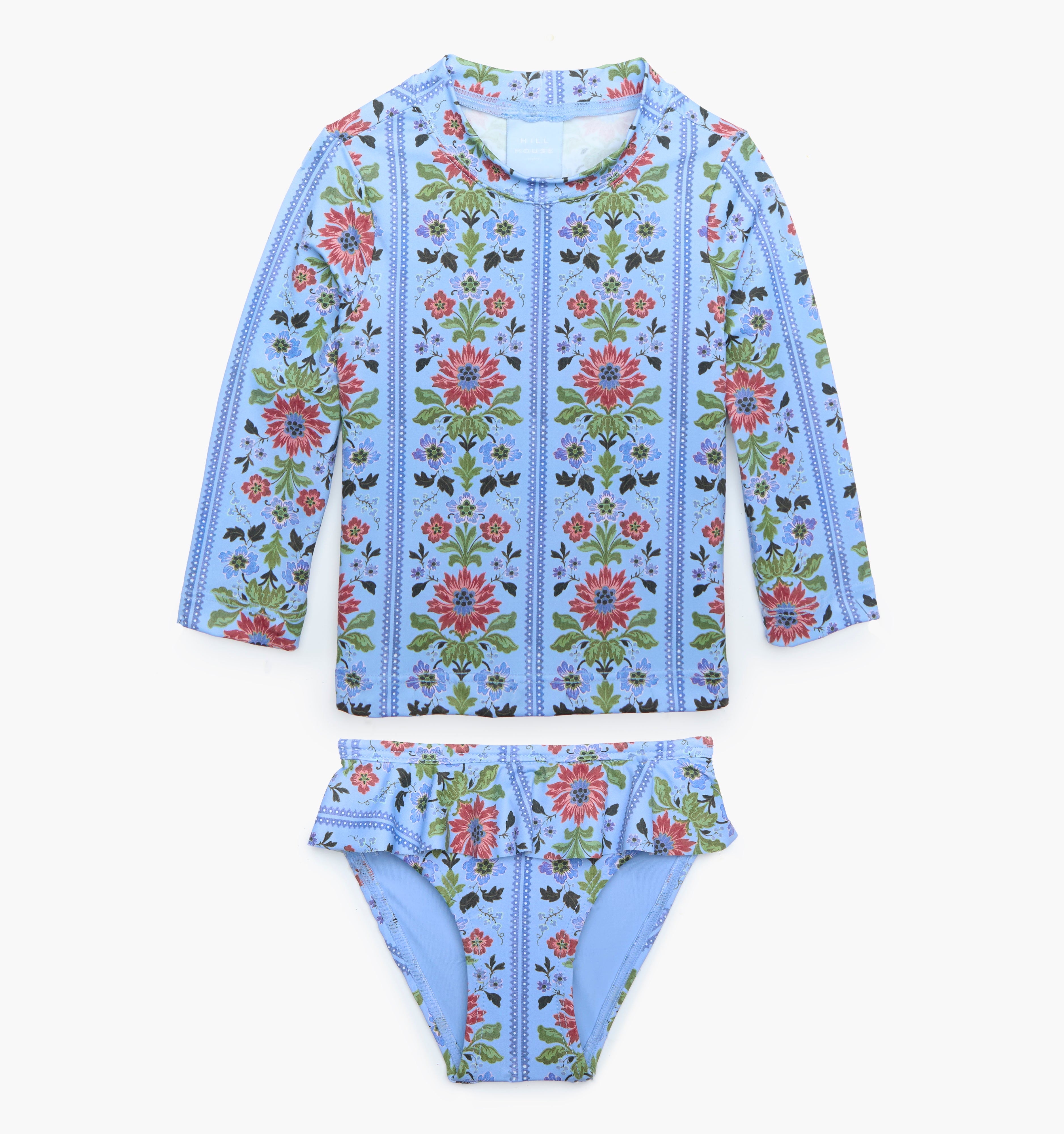 The Baby Ariel Rashguard Set - Blue Floral Block Stripe