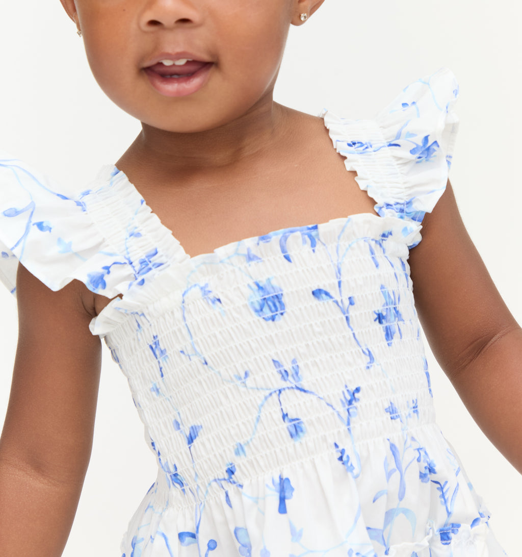 Tiny Nap Dress | The Ellie Blue Botanical / 4/5Y | 100% Cotton