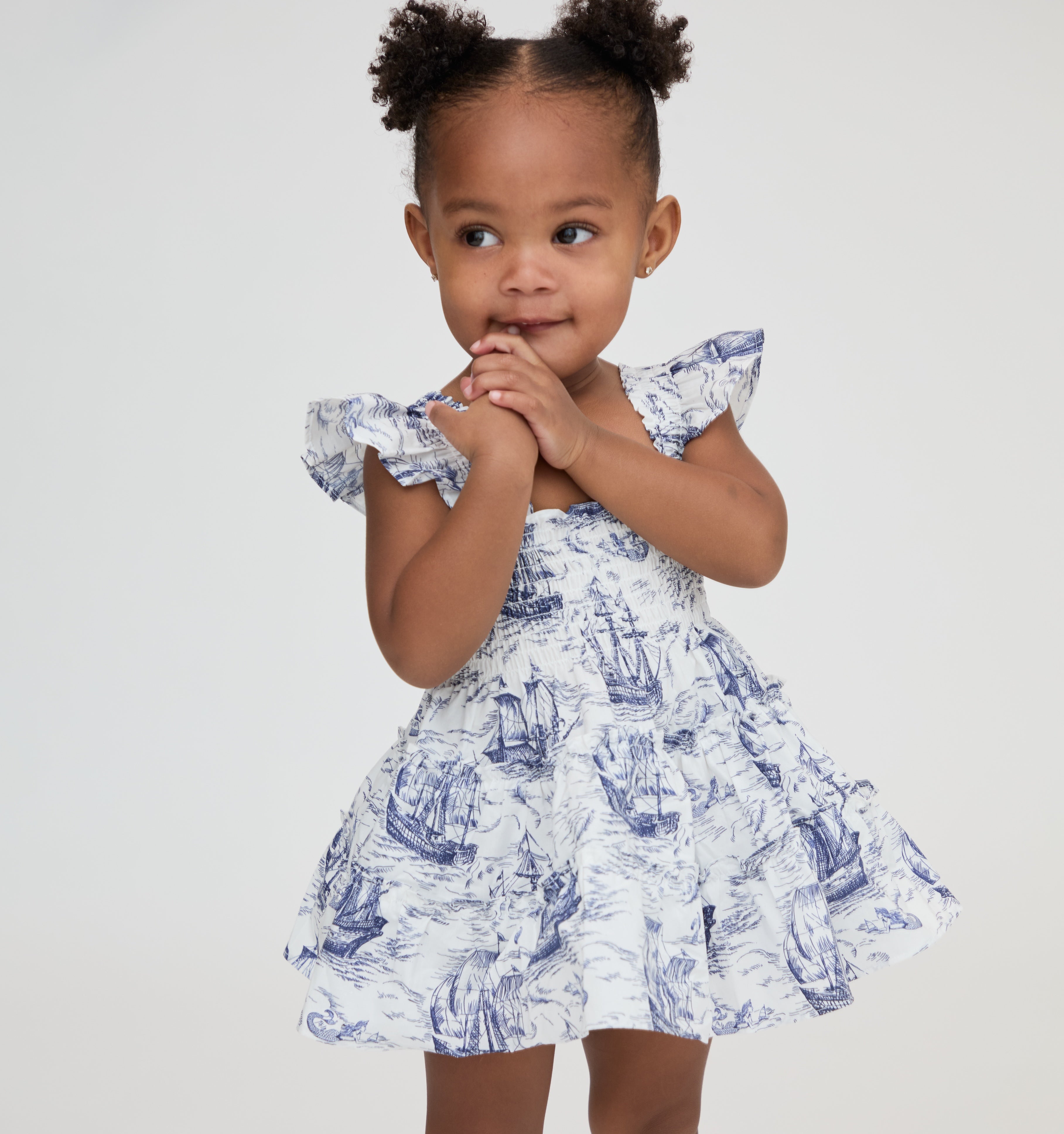 The Baby Ellie Nap Dress - Navy Mariner's Toile