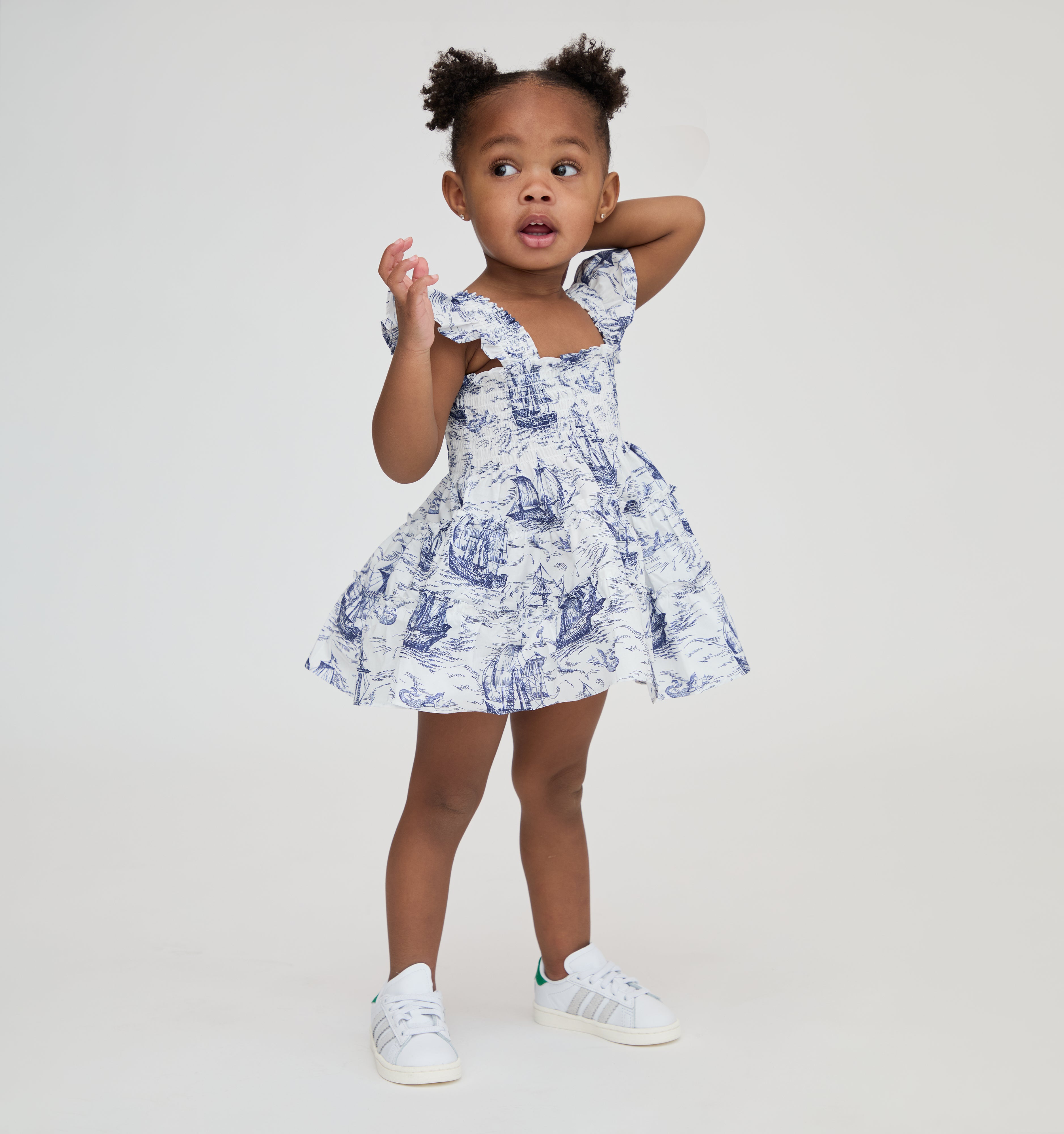 The Baby Ellie Nap Dress - Navy Mariner's Toile