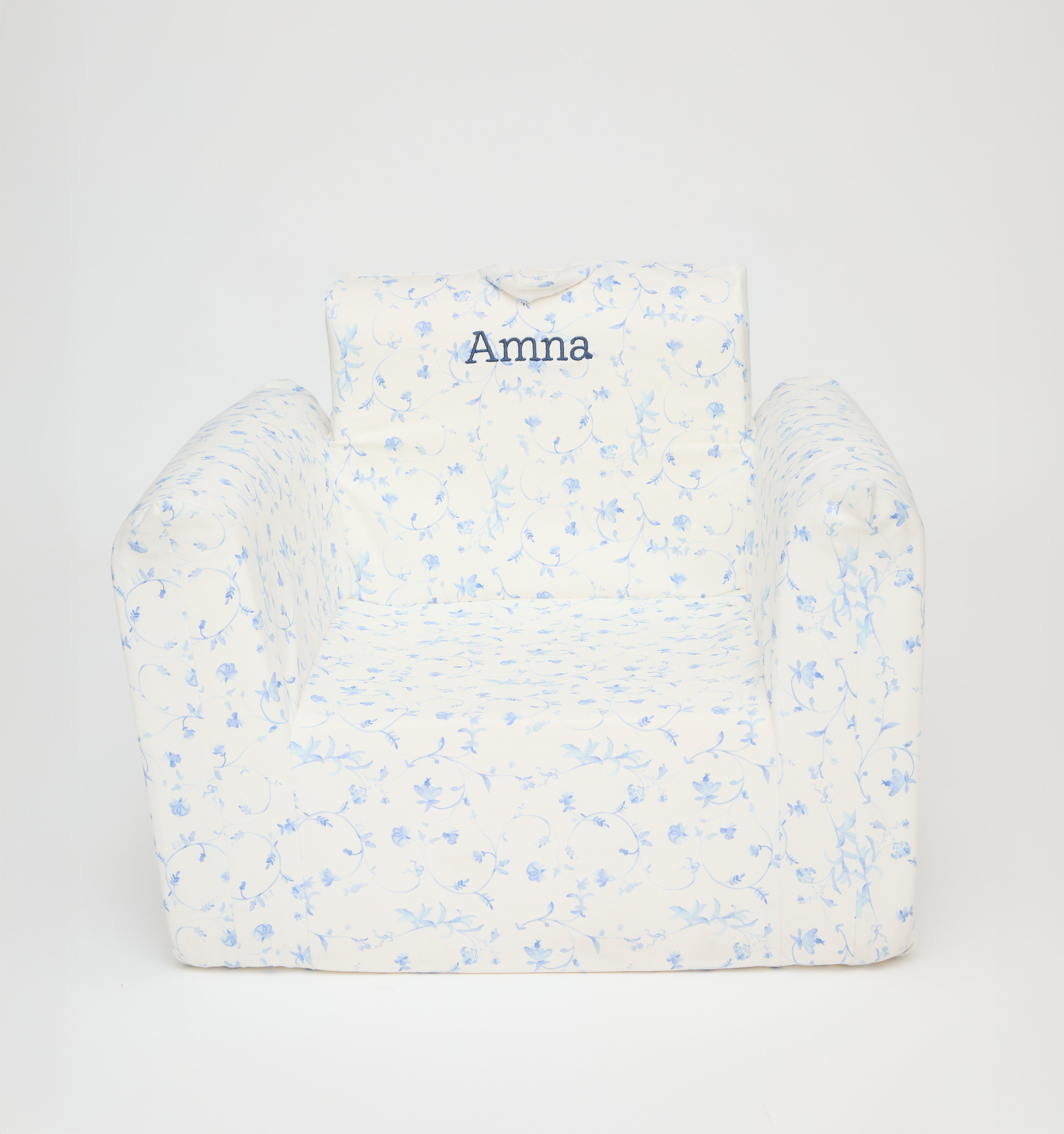 The Hill House x Nestig Hug Mini Chair in Blue Botanical color: Blue Botanical