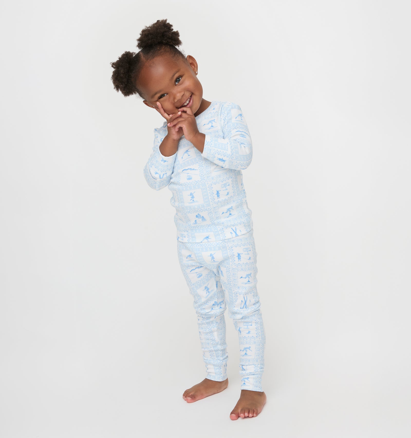 The Tiny Sully PJ Set in Blue Skiers Toile color:Blue Skiers Toile 