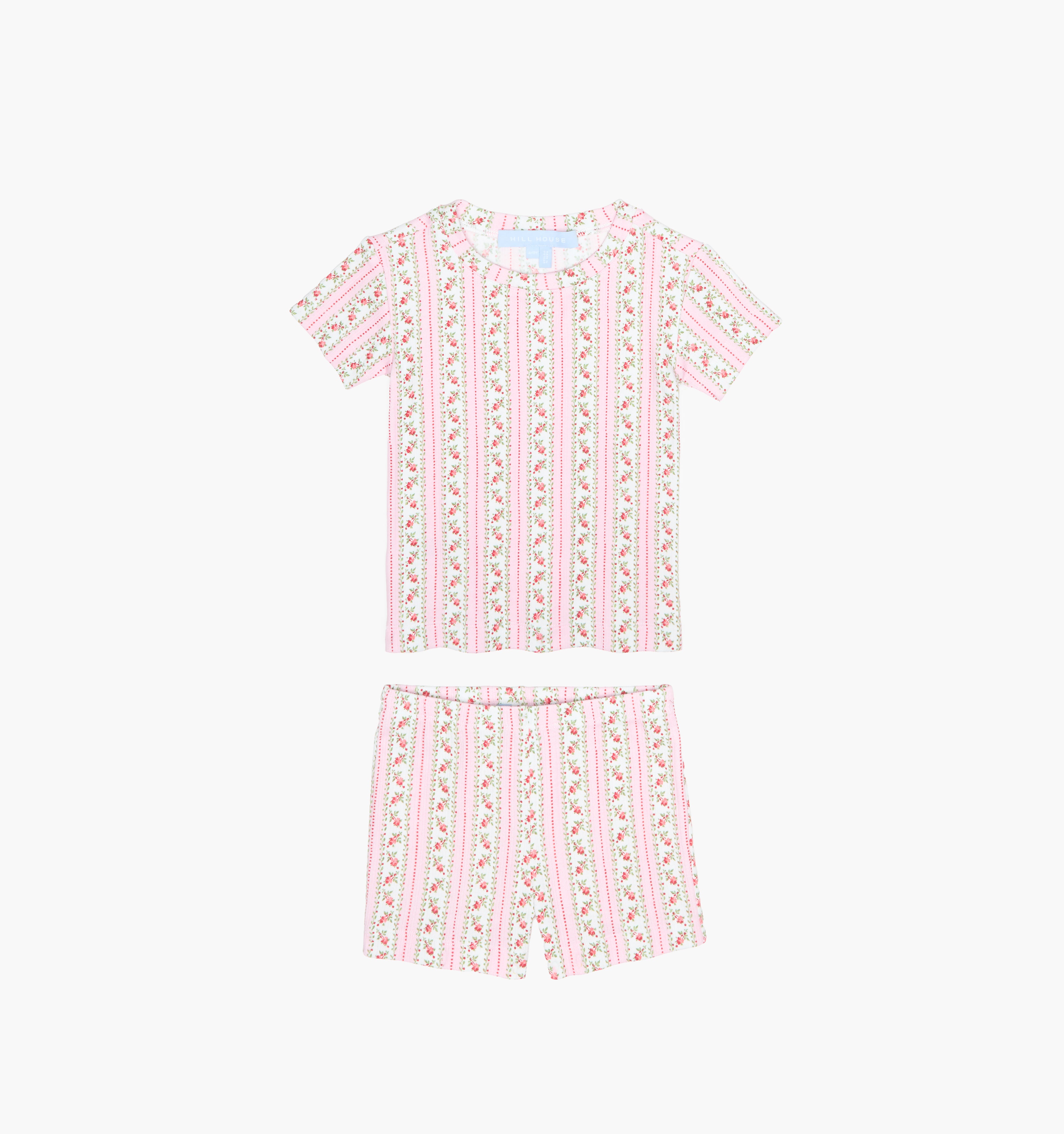 The Baby Lou Pointelle PJ Set - Floral Dot Stripe Pink