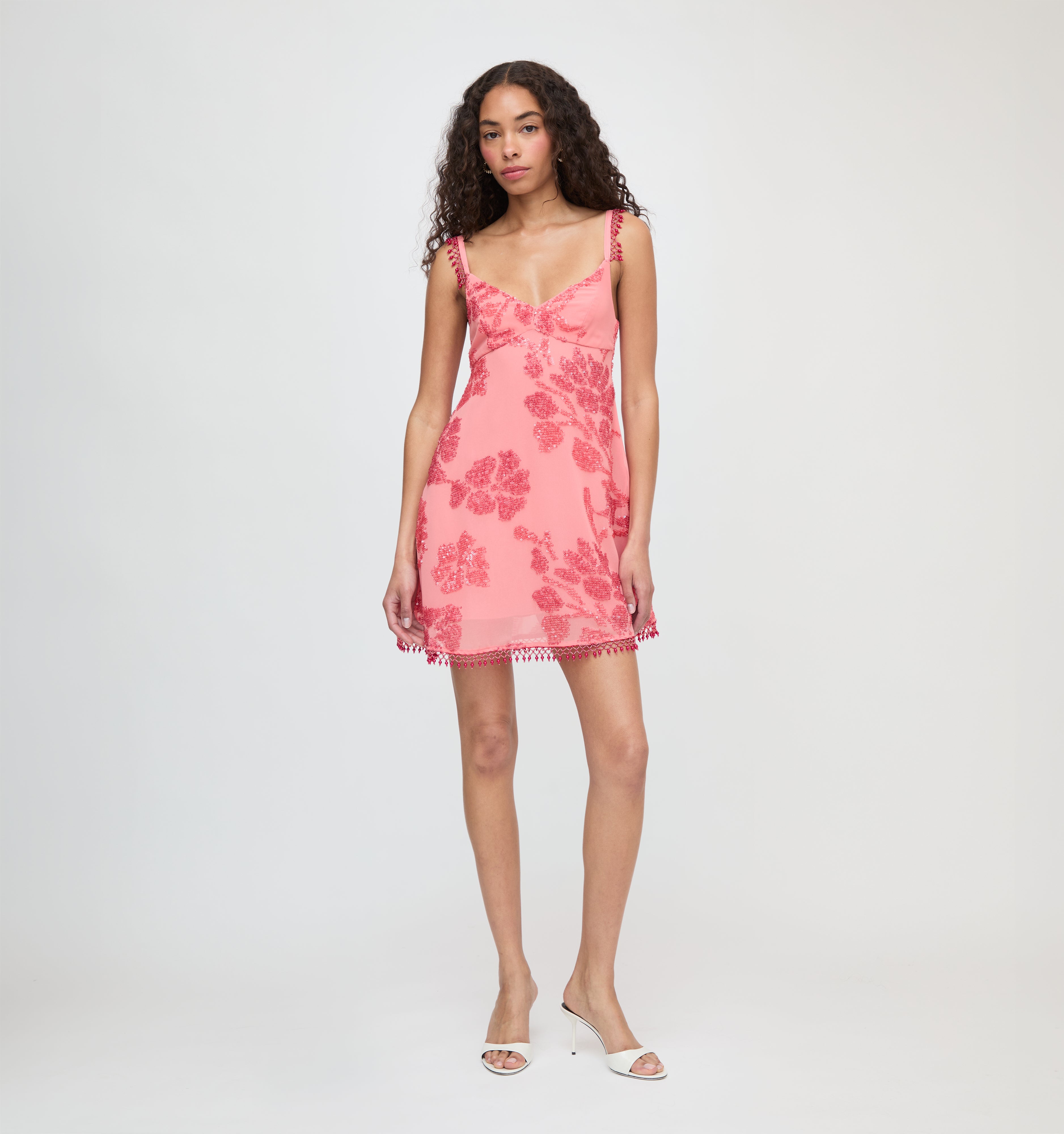 The Trix Dress - Coral Georgette With Sequins – Hill House Home