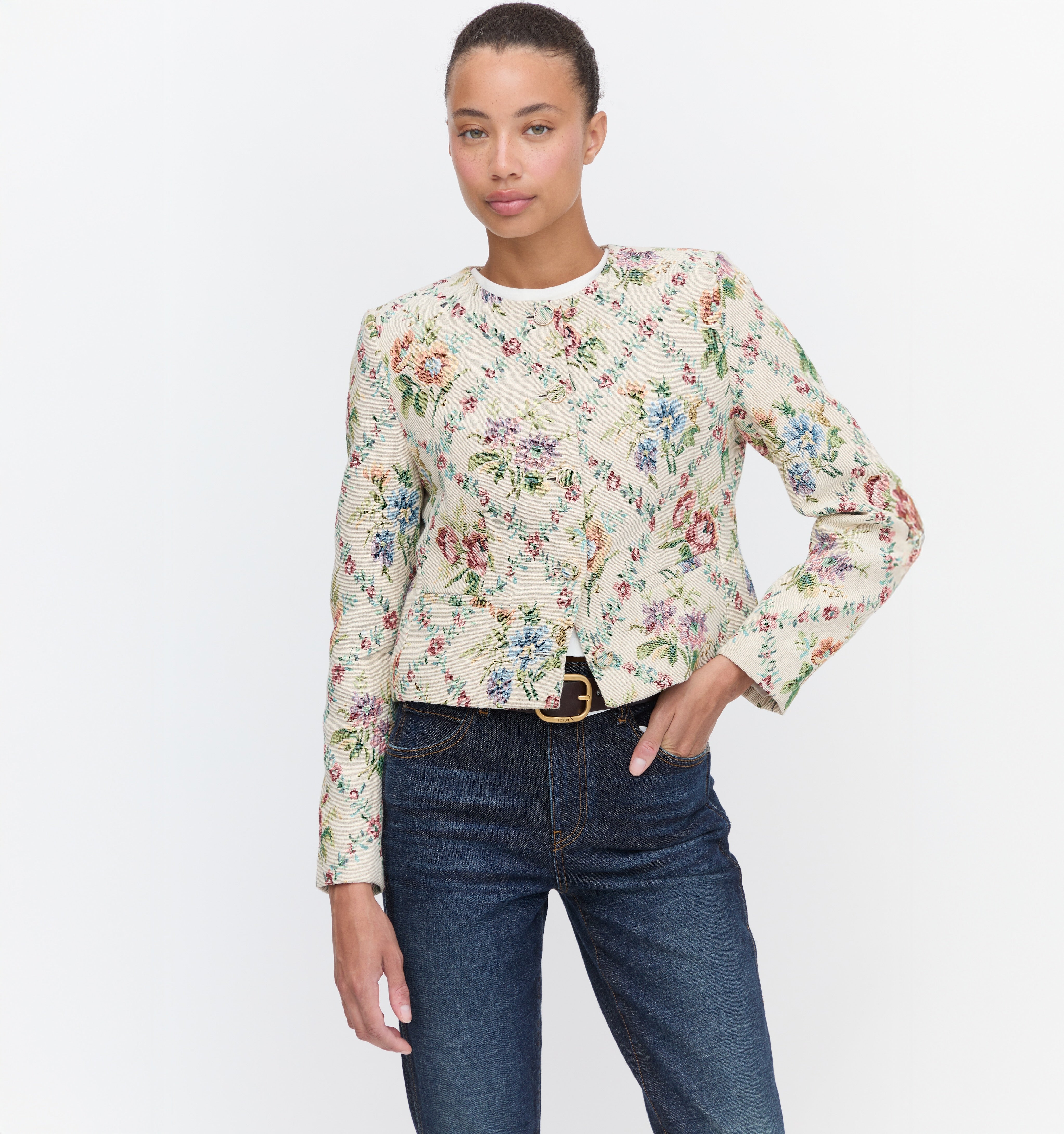 The Virginia Jacket in Tapestry Trellis Brocade color: Tapestry Trellis Brocade