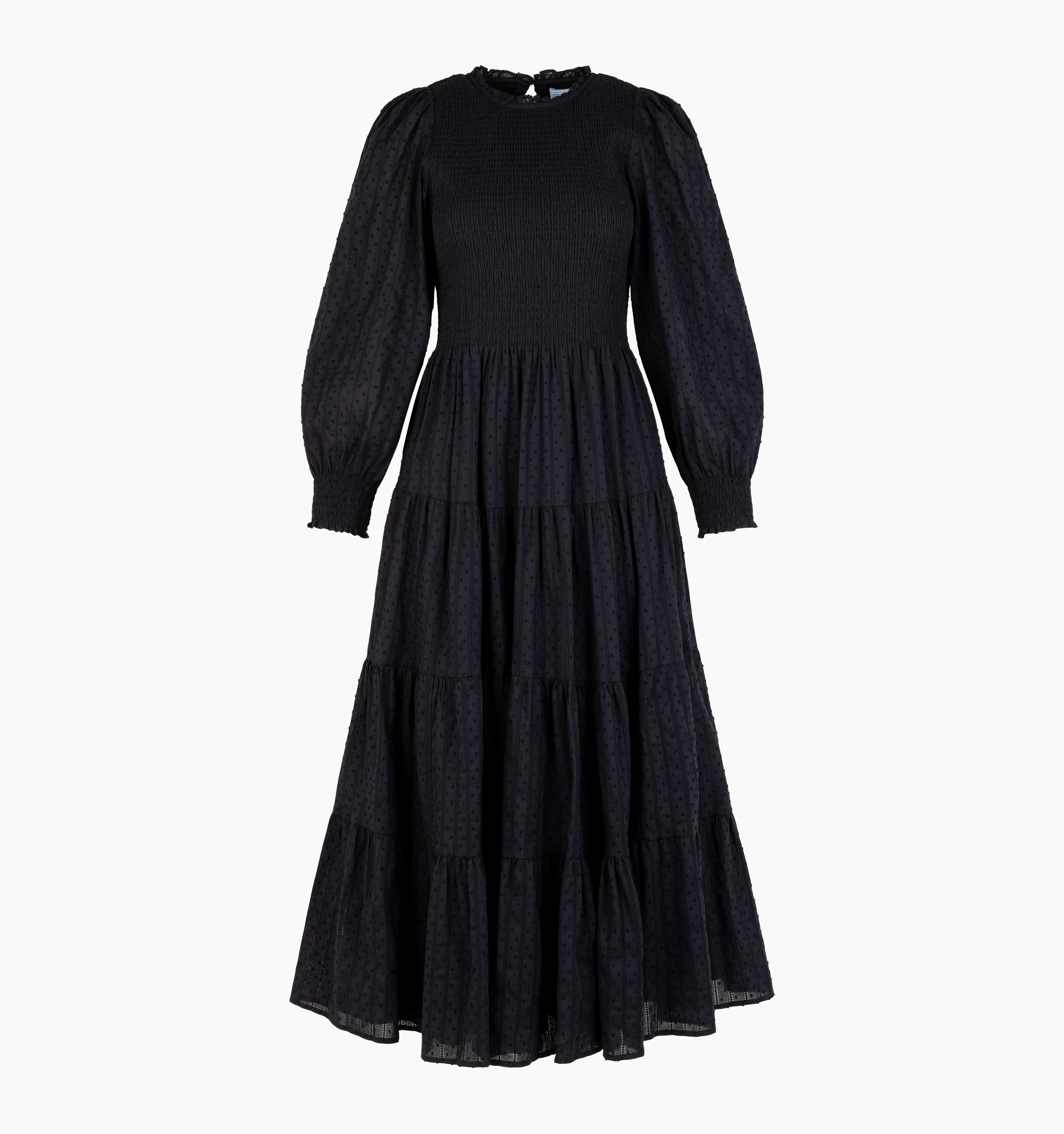 The Viviana Nap Dress - Black Linear Swiss Dot