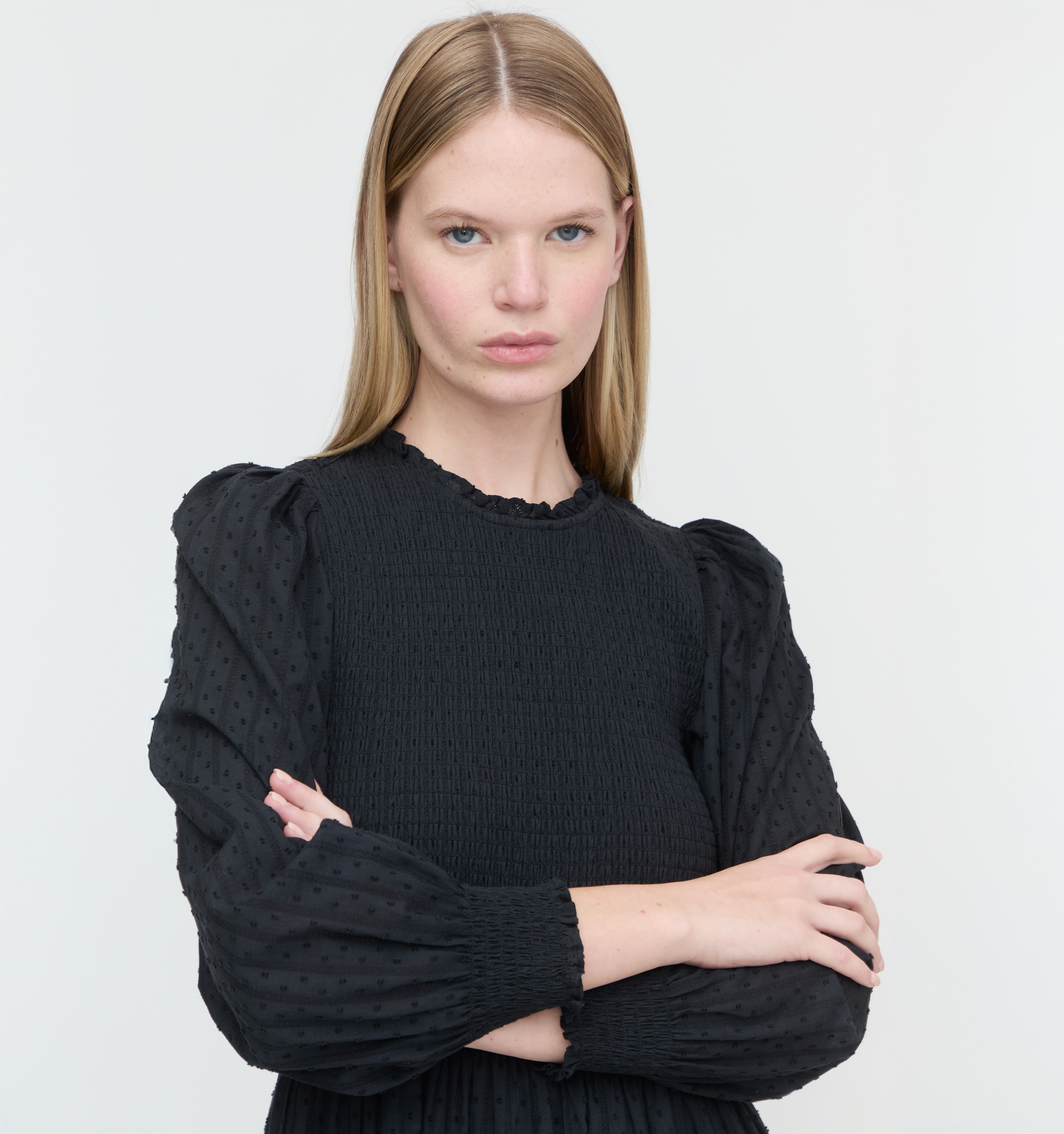 The Viviana Nap Dress - Black Linear Swiss Dot