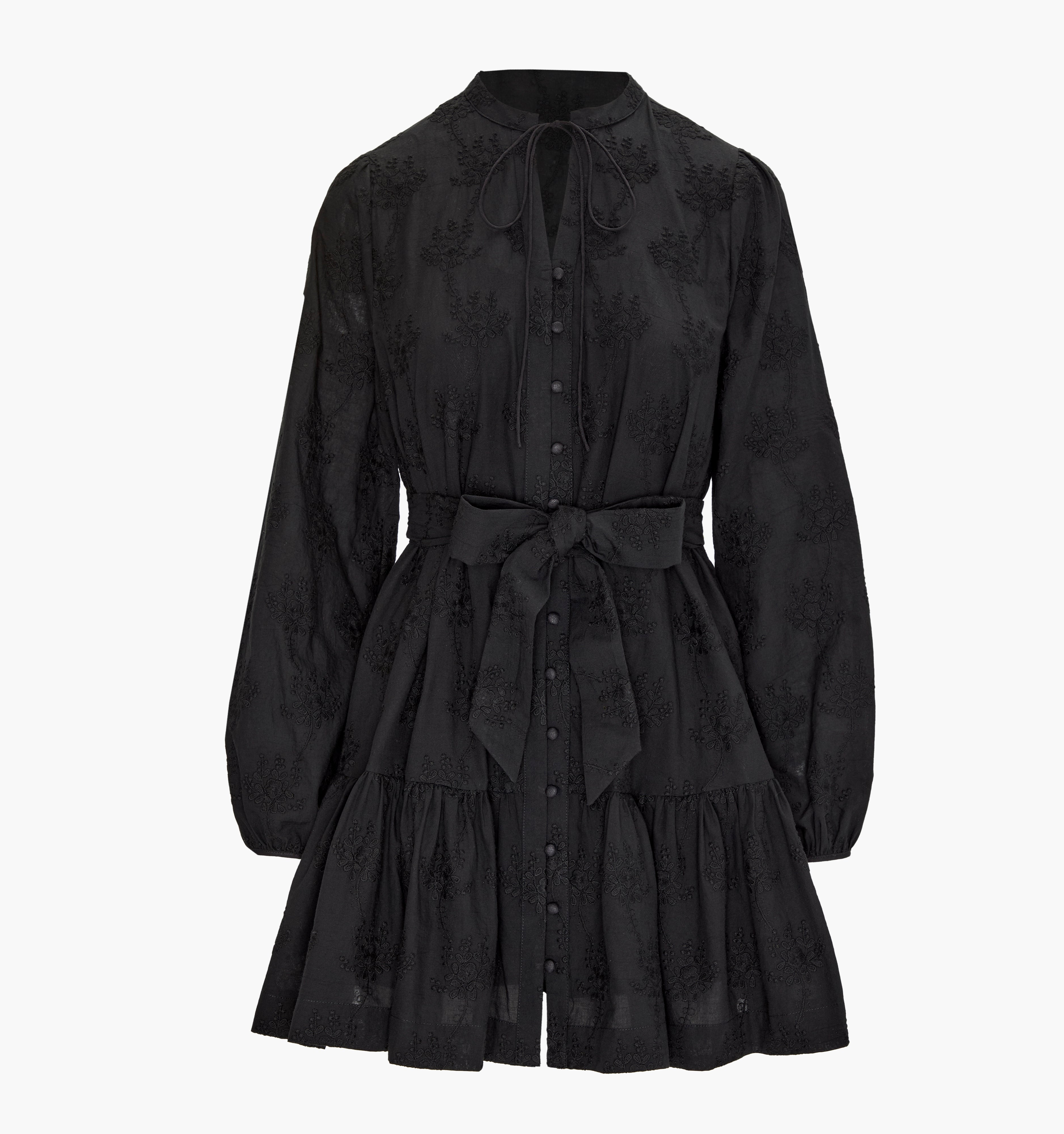 The Yara Mini Dress - Black Embroidered Bouquet