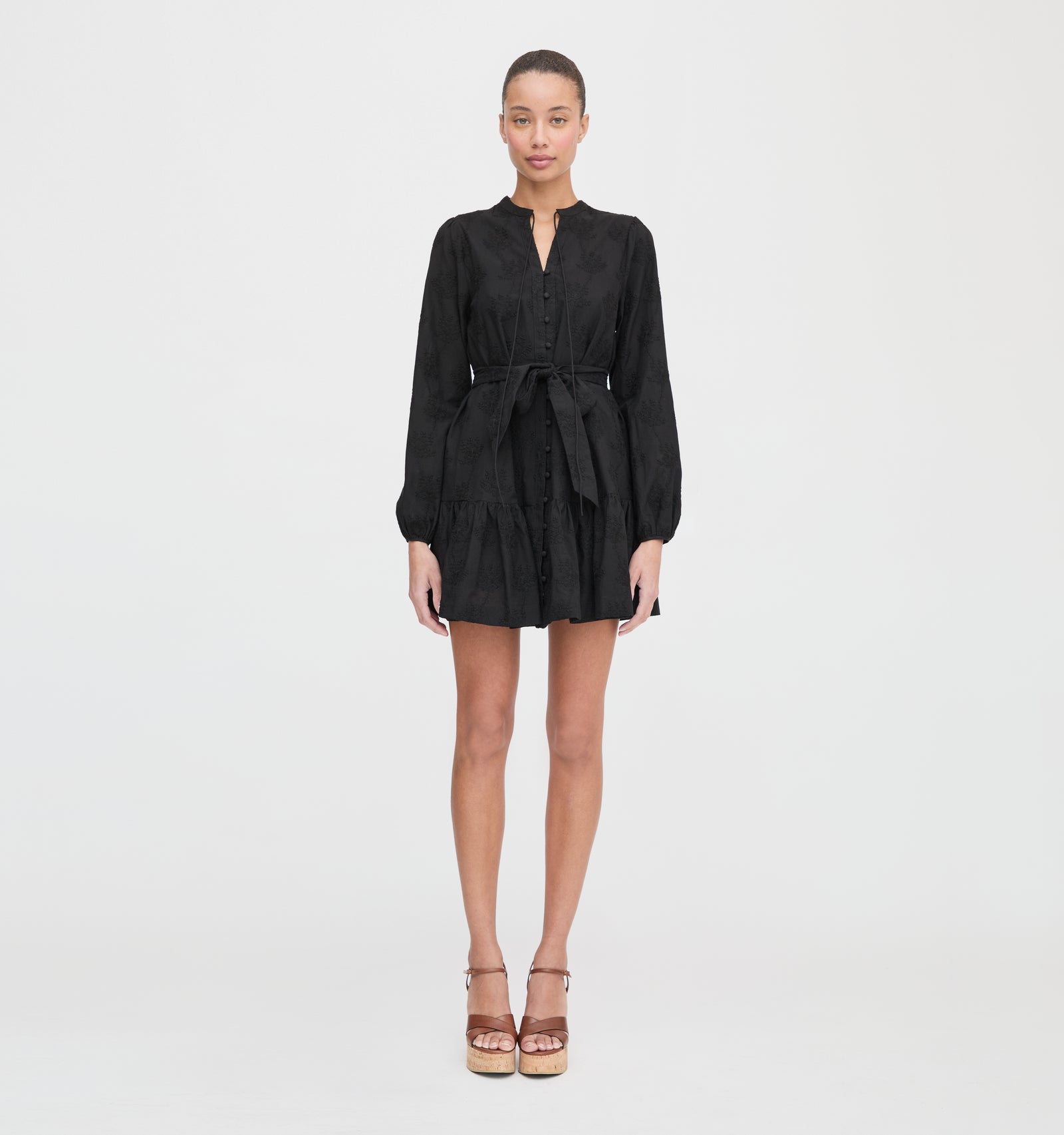 The Yara Mini Dress - Black Embroidered Bouquet