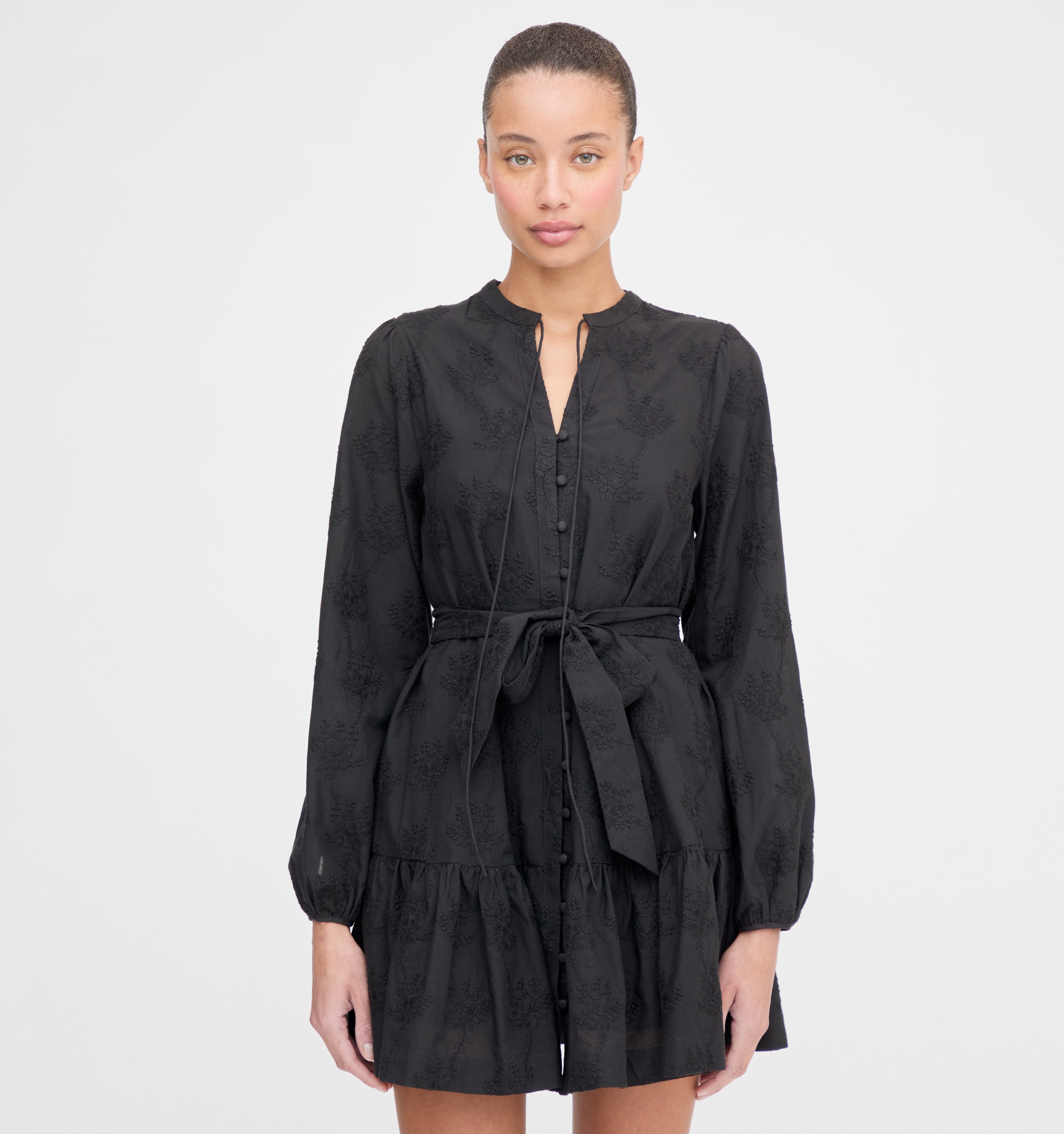 The Yara Mini Dress - Black Embroidered Bouquet