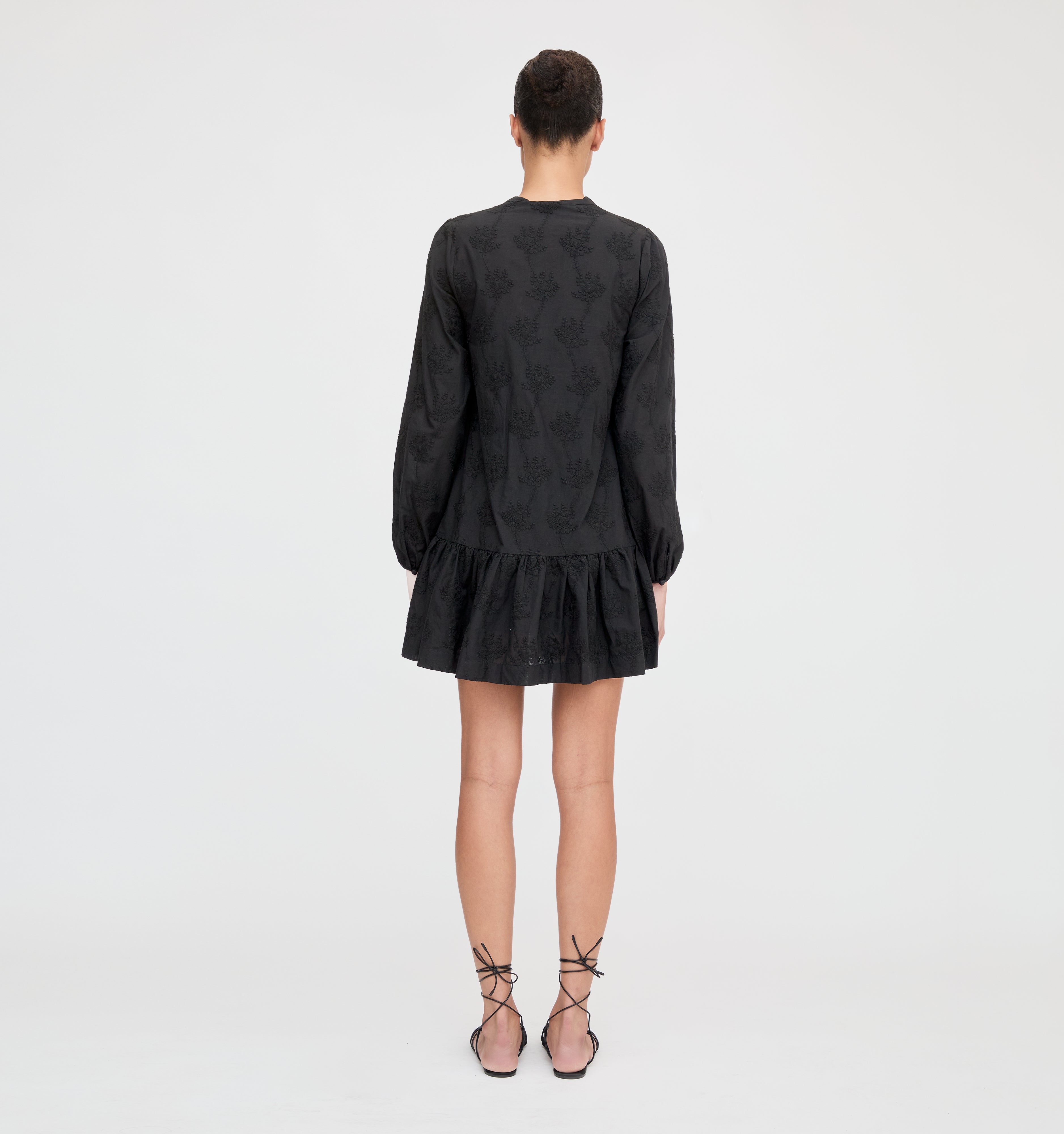 The Yara Mini Dress - Black Embroidered Bouquet
