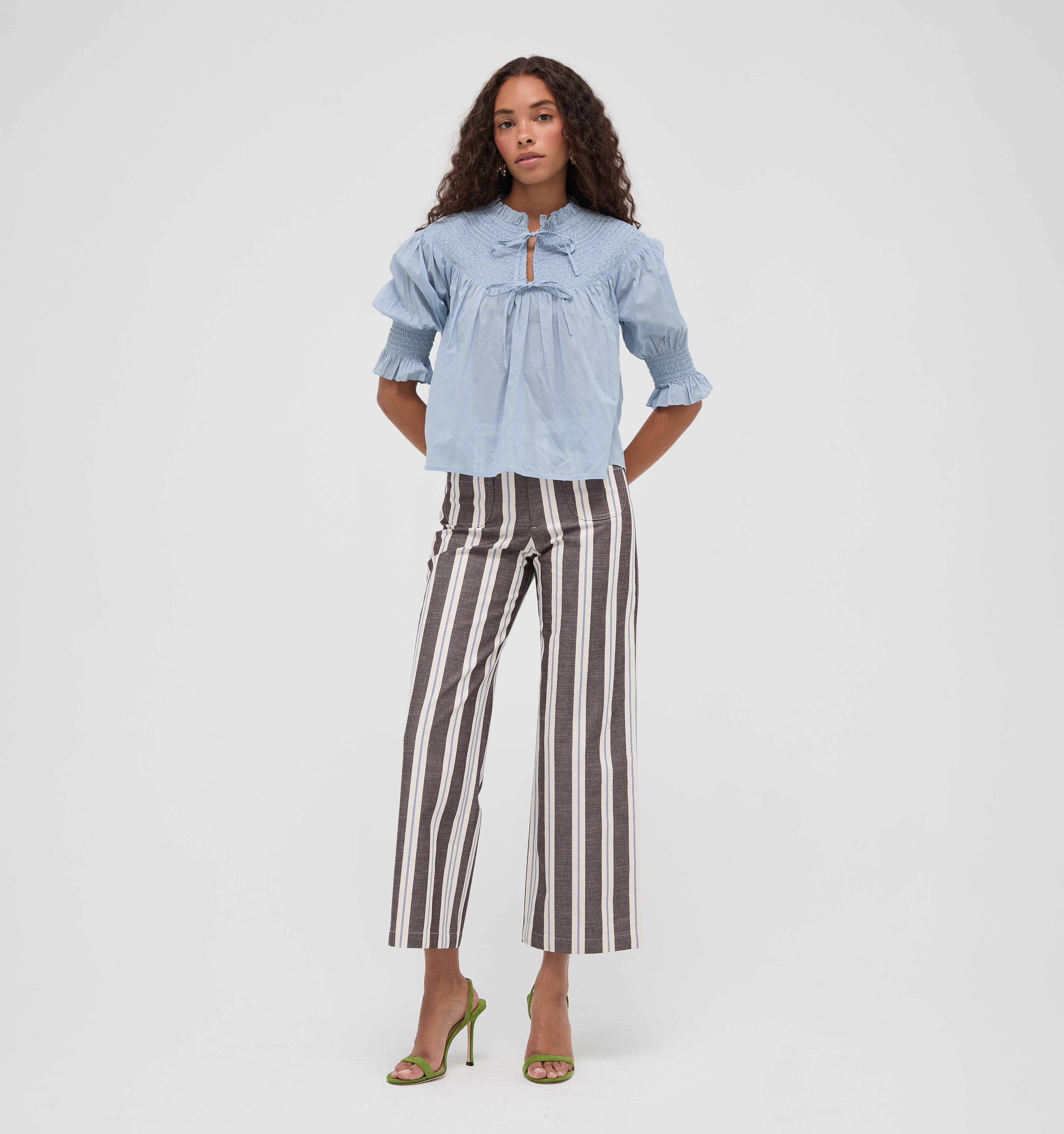 k*.様 【House on the Hill】Pants (check) 90 The Mindy Pant - Coln Ticking Stripe Dusty Blue – Hill House Home