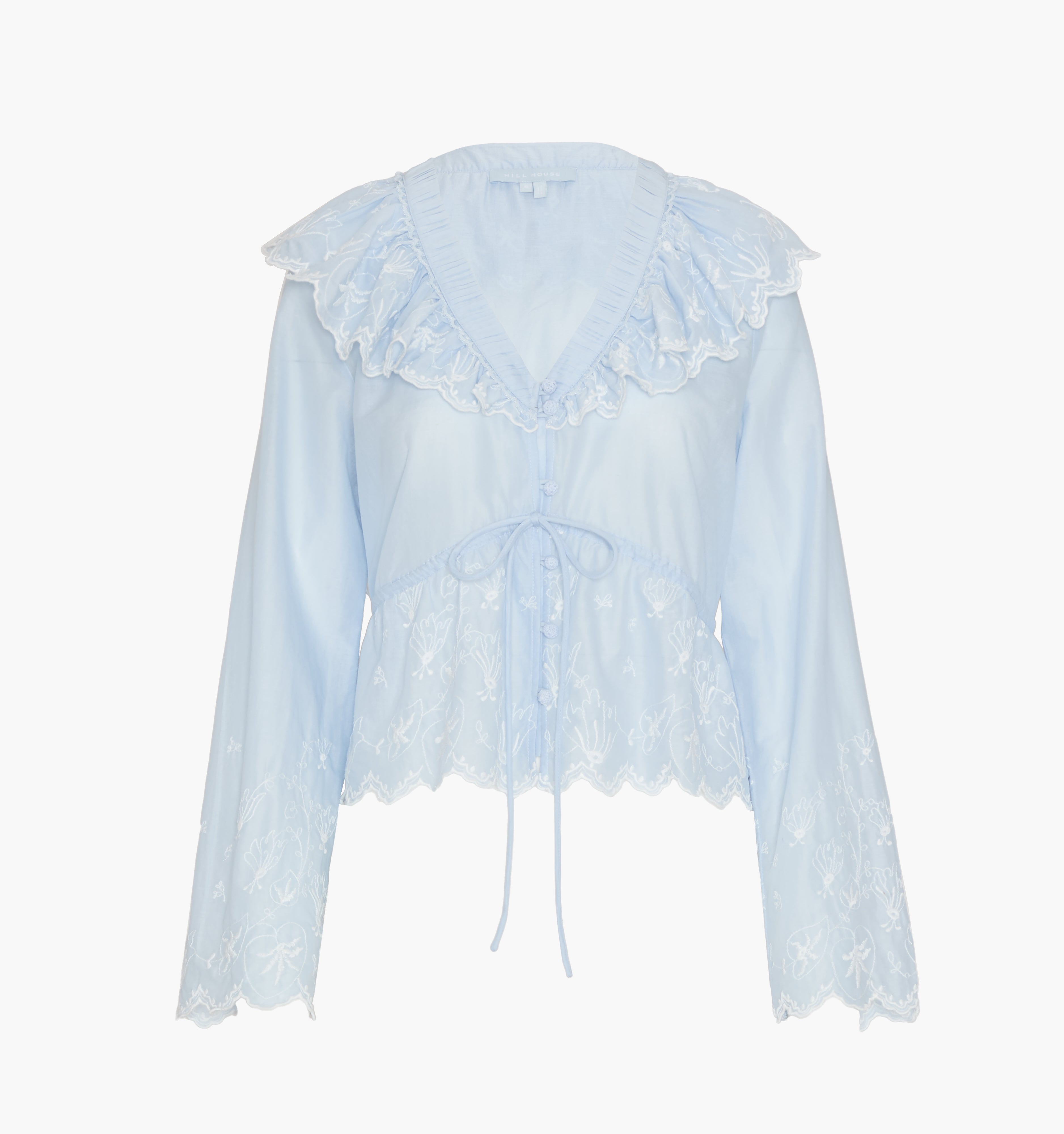 The Zoya Top - Powder Blue with White Embroidery – Hill House Home