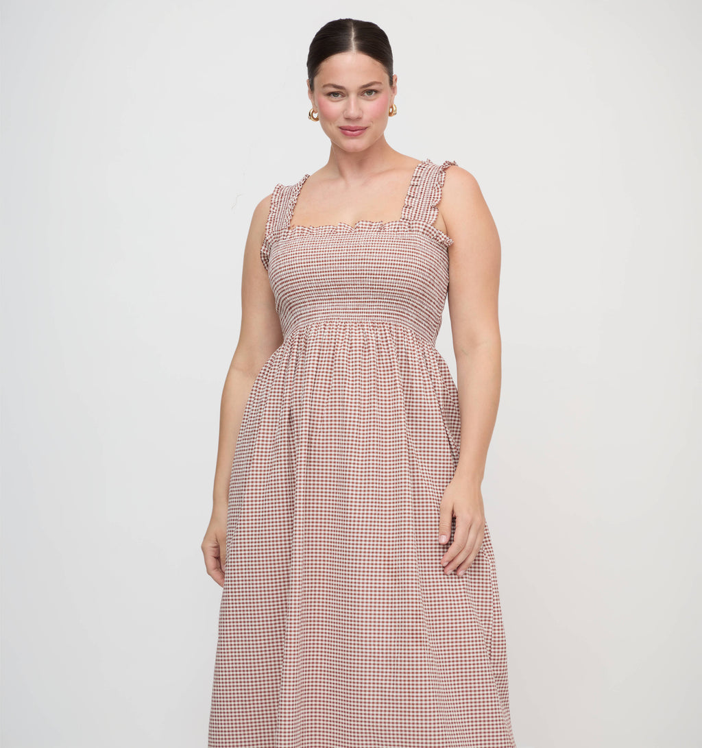 Hill House Home | The Ashlyn Nap Dress | Cognac Gingham | 3XS | Adult | Women's Clothing