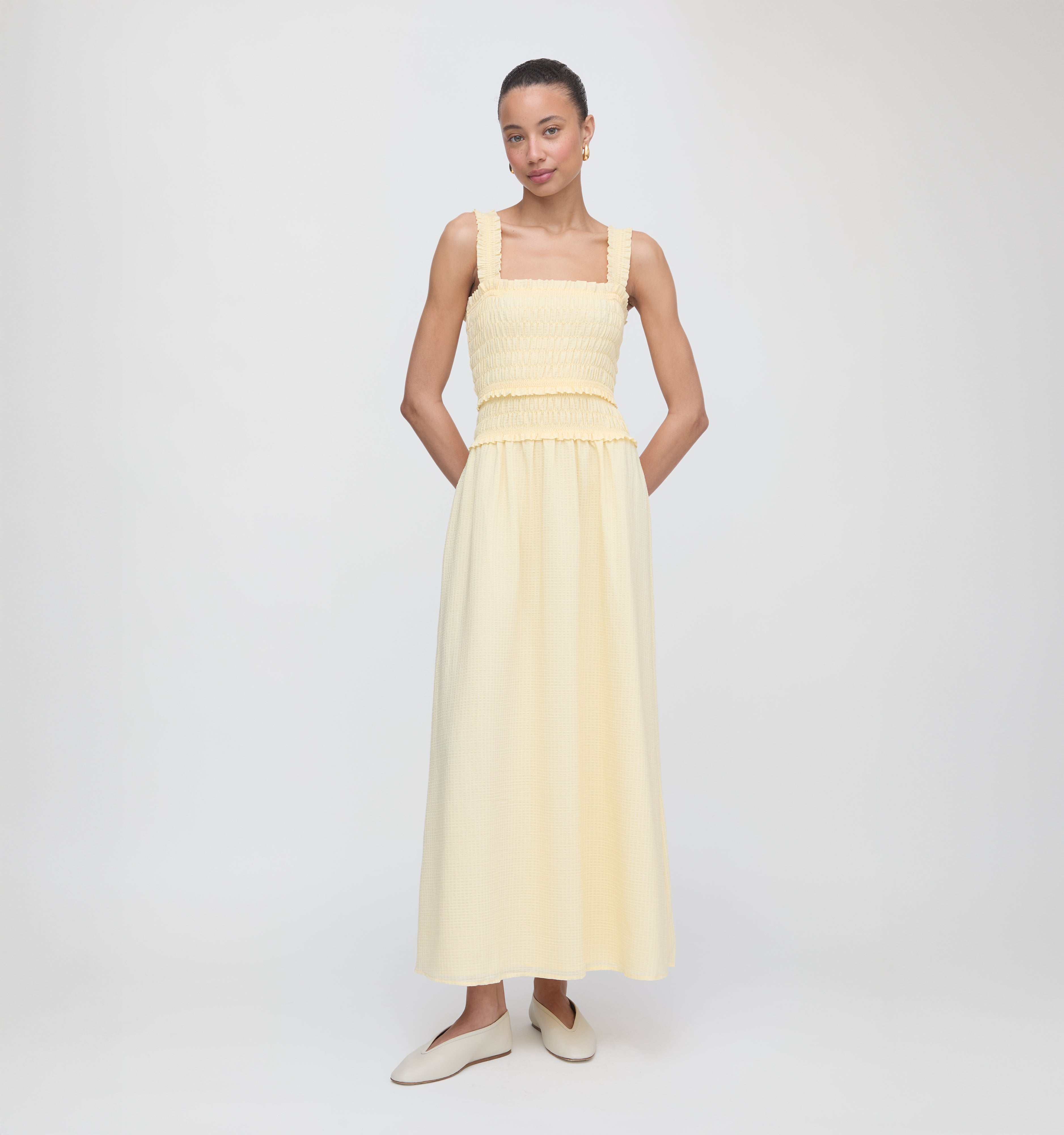 The Azalea Maxi Nap Dress - Butter Yellow Tonal Seersucker – Hill