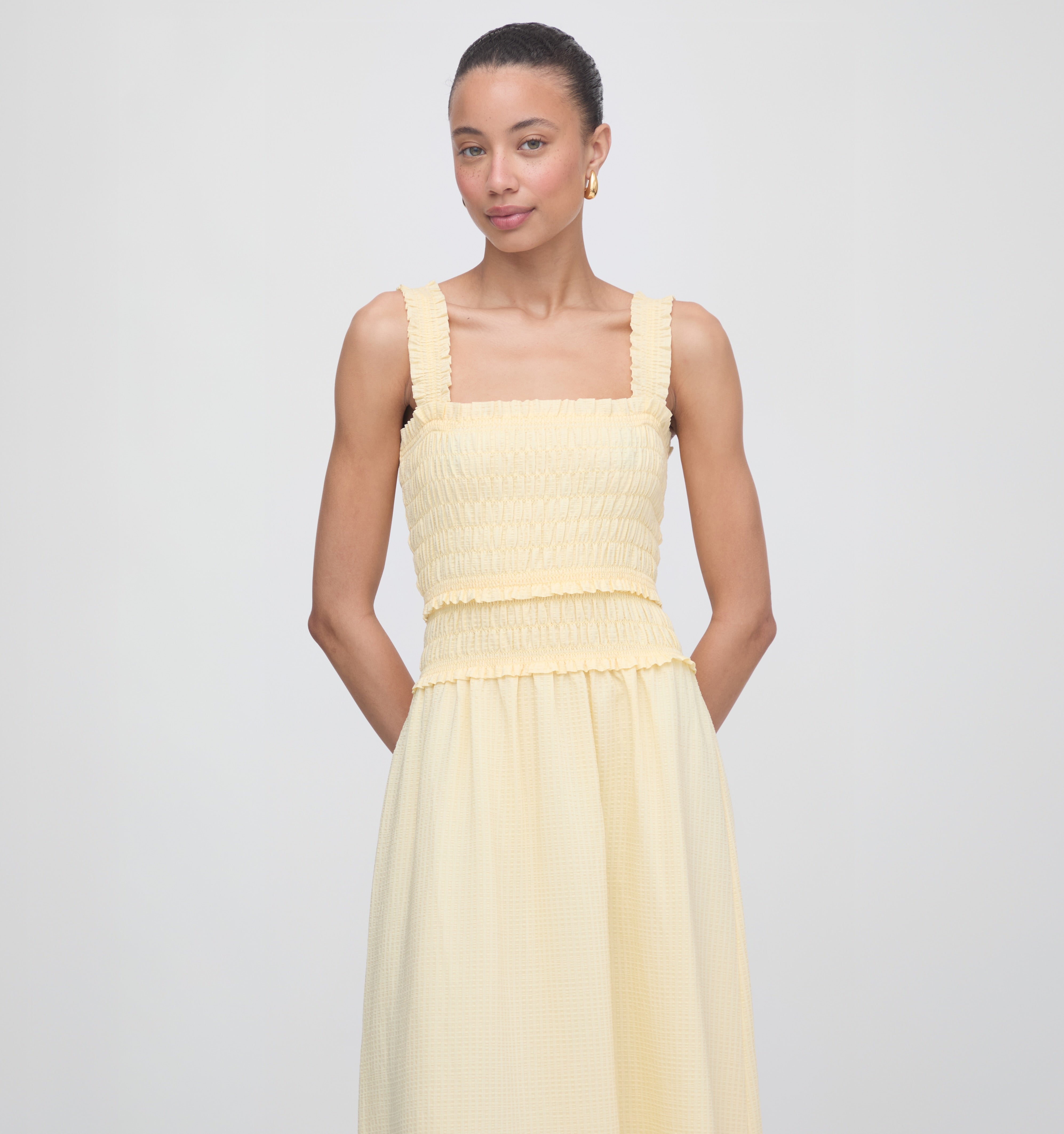 The Azalea Maxi Nap Dress - Butter Yellow Tonal Seersucker – Hill