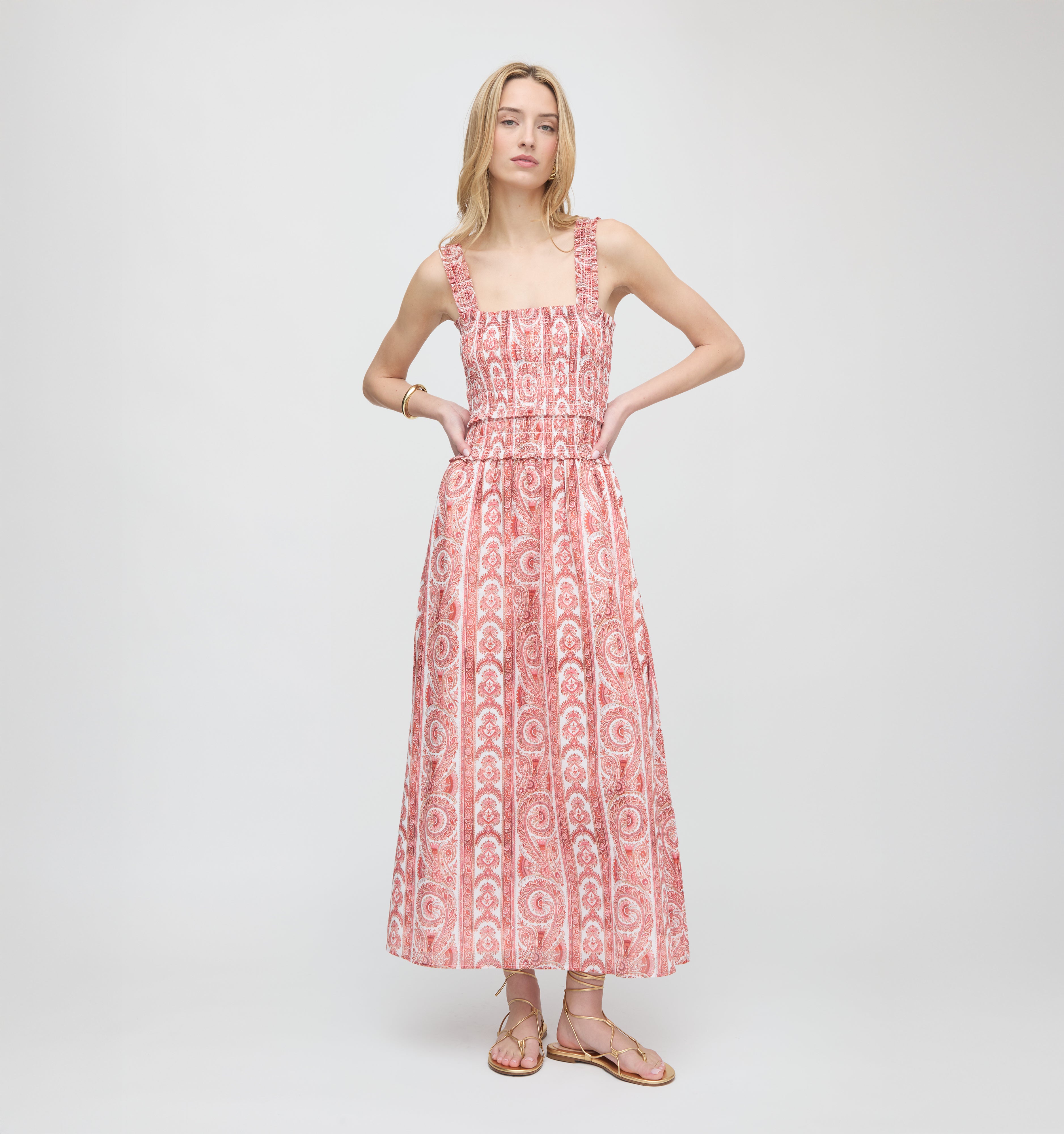 The Azalea Maxi Nap Dress - Coral Corsica Paisley – Hill House Home