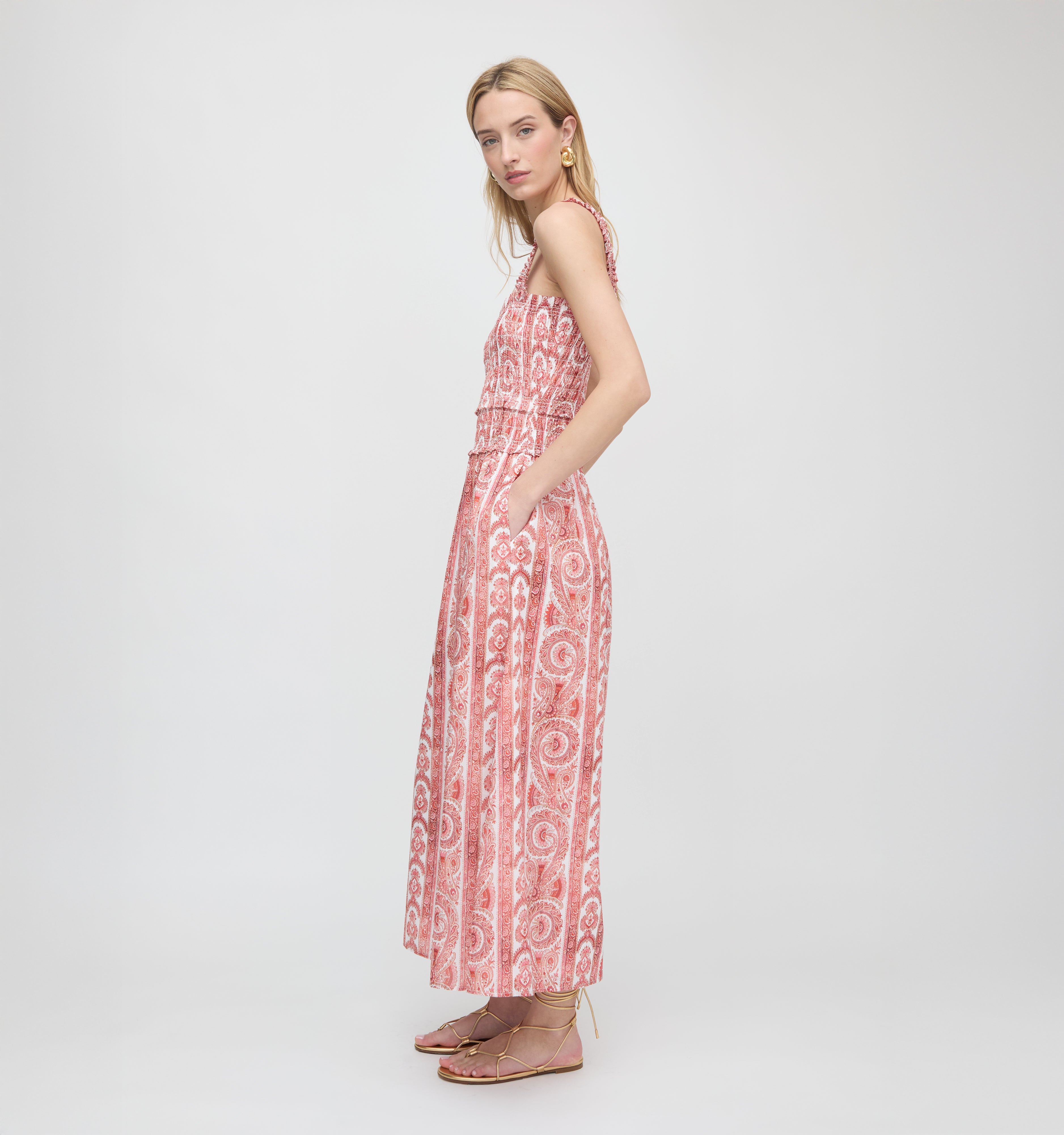 The Azalea Maxi Nap Dress - Coral Corsica Paisley – Hill House Home