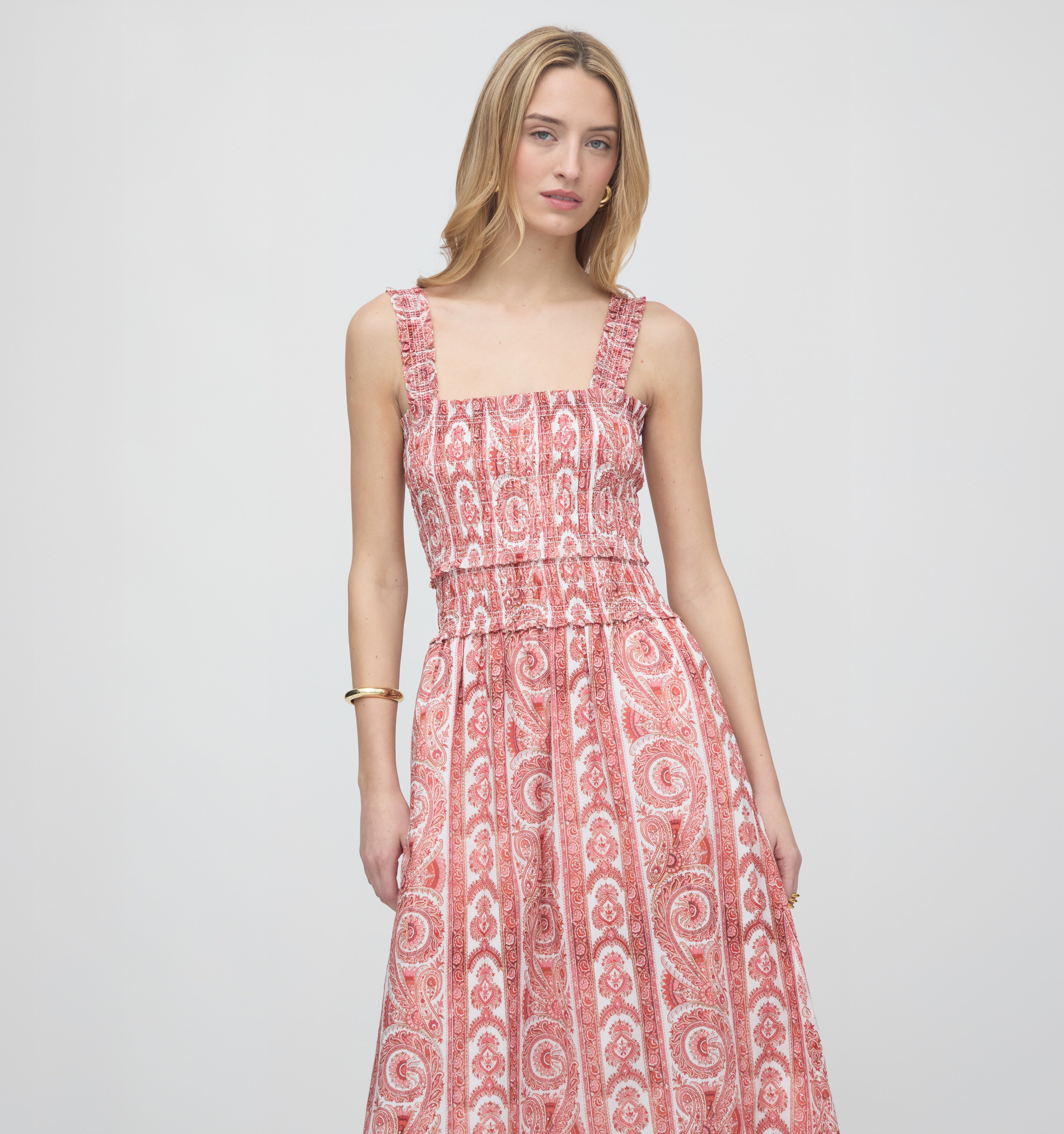 The Azalea Maxi Nap Dress - Coral Corsica Paisley – Hill House Home