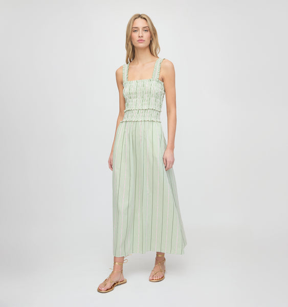 The Azalea Maxi Nap Dress - Green Jacquard Stripe Hill House Home The Azalea Maxi Nap Dress - Green Jacquard Stripe Hill House Home