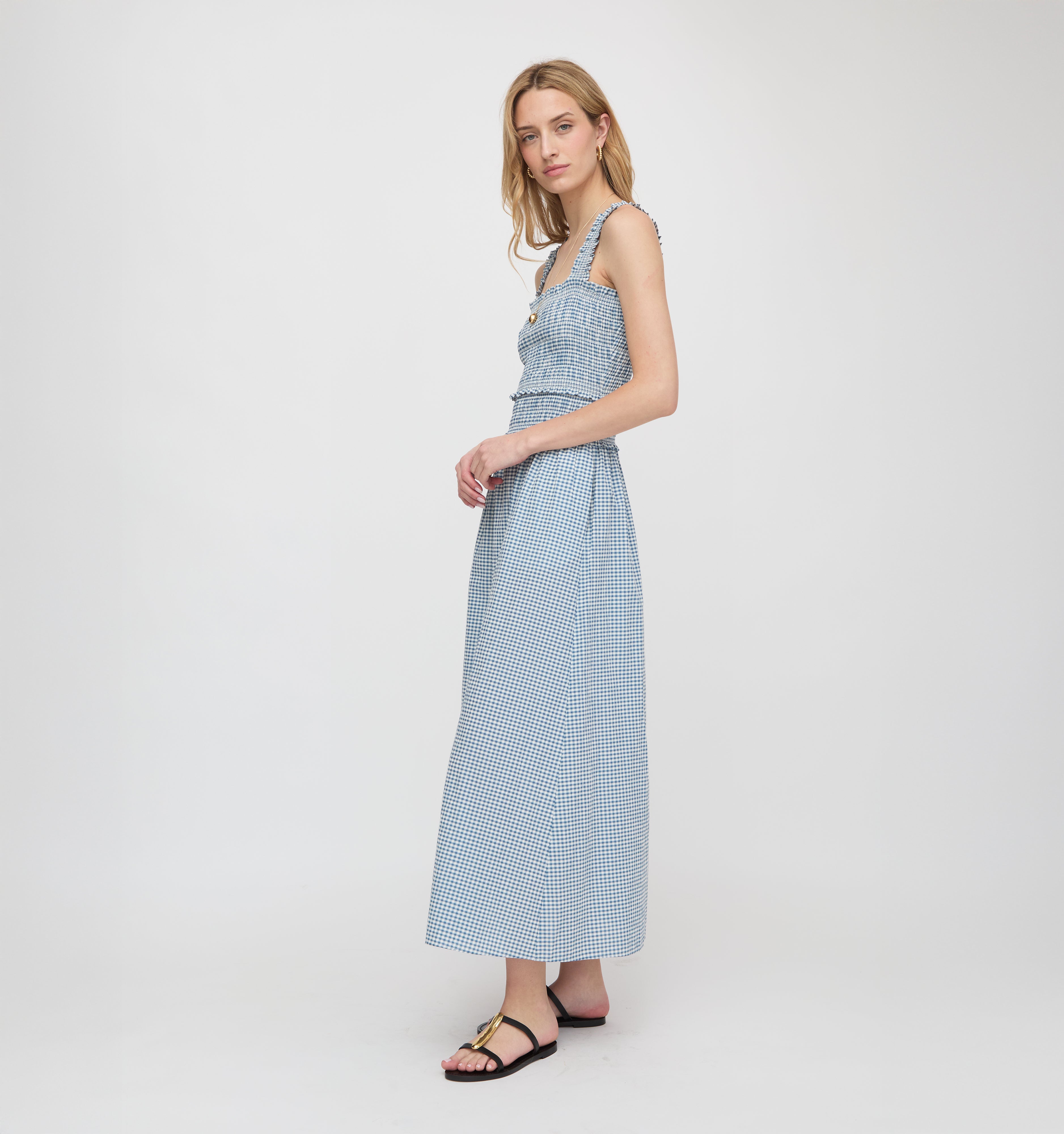 The Azalea Maxi Nap Dress - Lagoon Gingham – Hill House Home