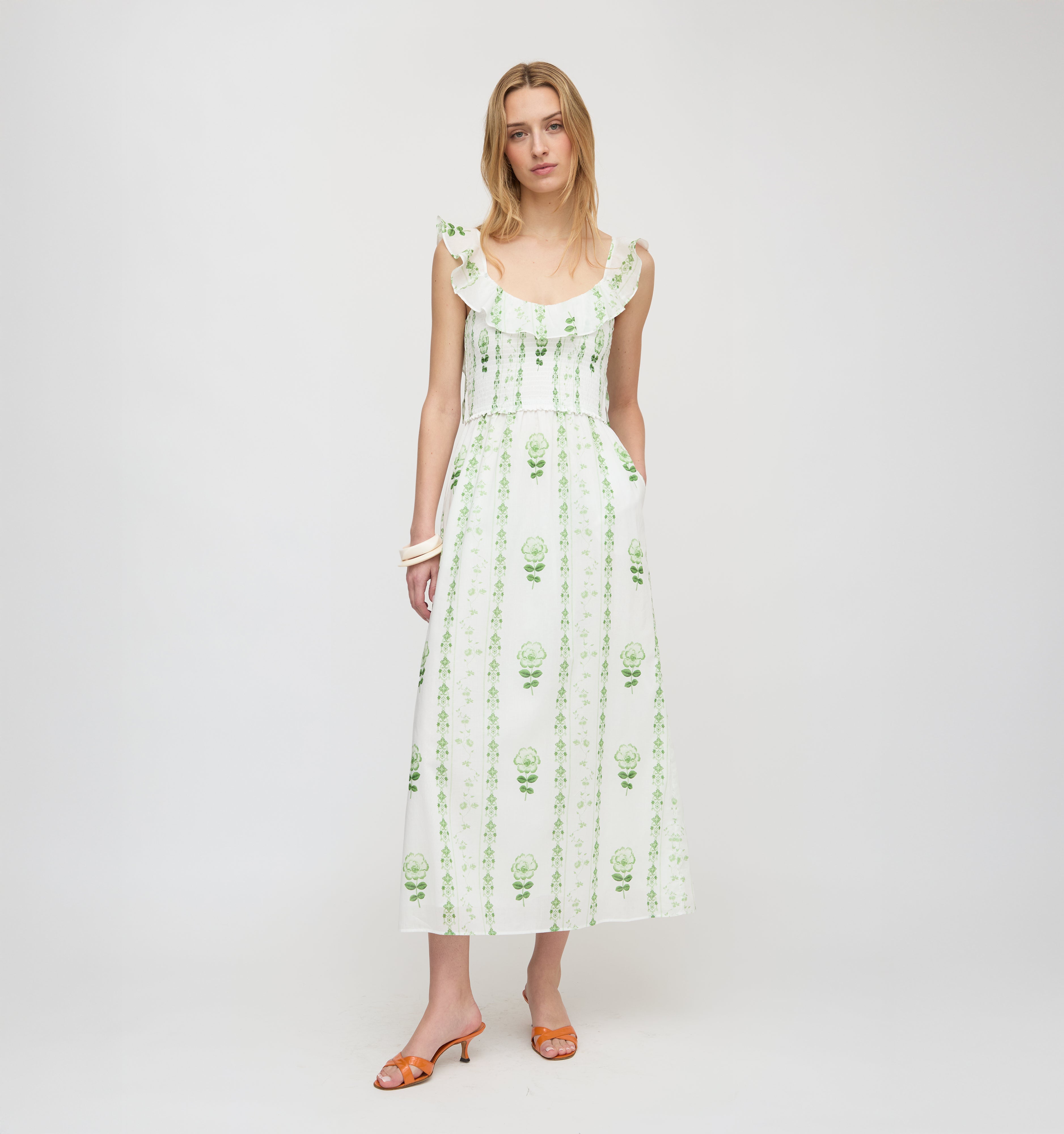 ワンピース apolina NOEMIE DRESS-PALE PEAR 18-24M The Cambria Nap Dress - White/Green Arcadia Border – Hill House Home
