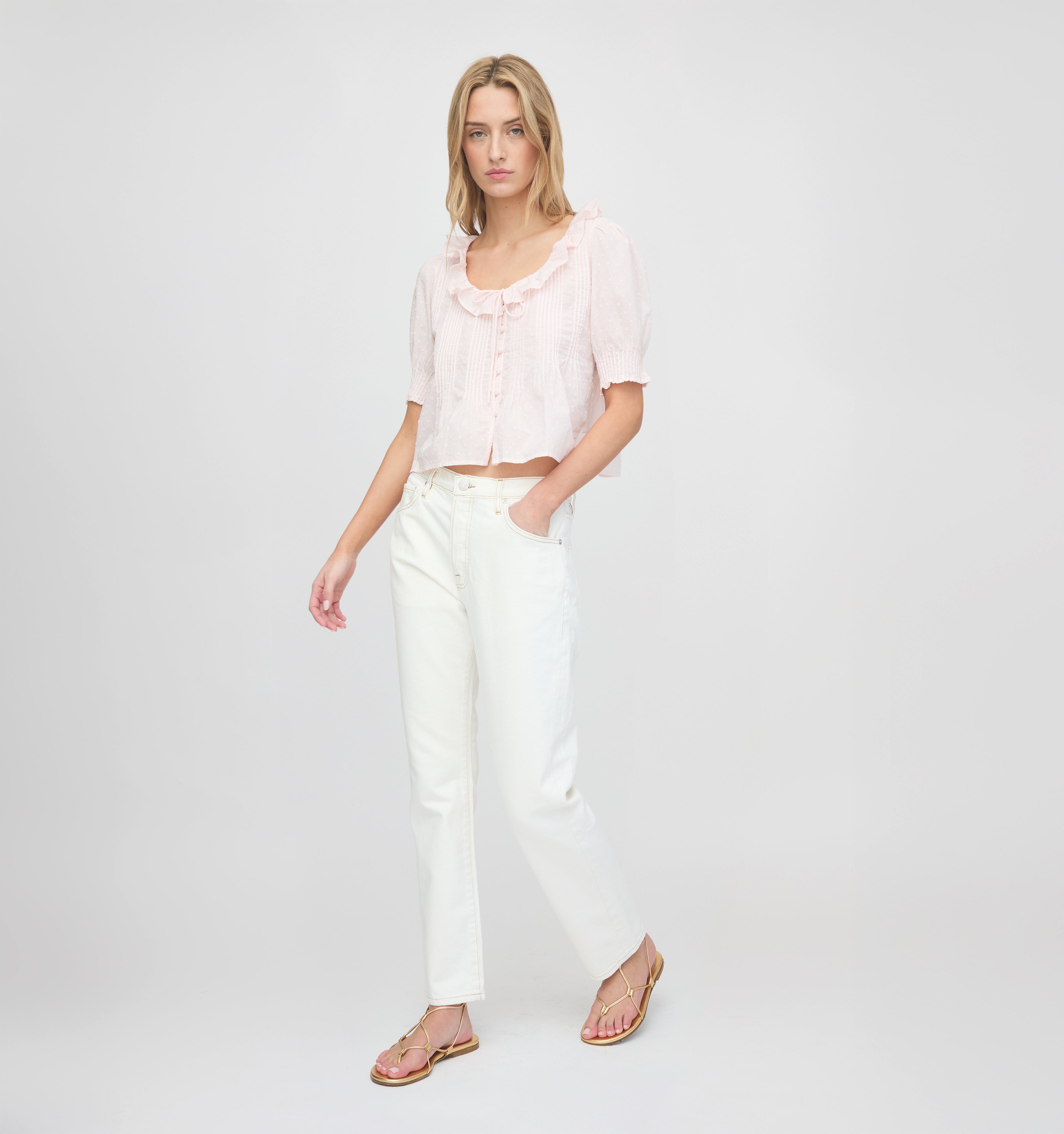 The Camri Top - Powder Pink Swiss Dot