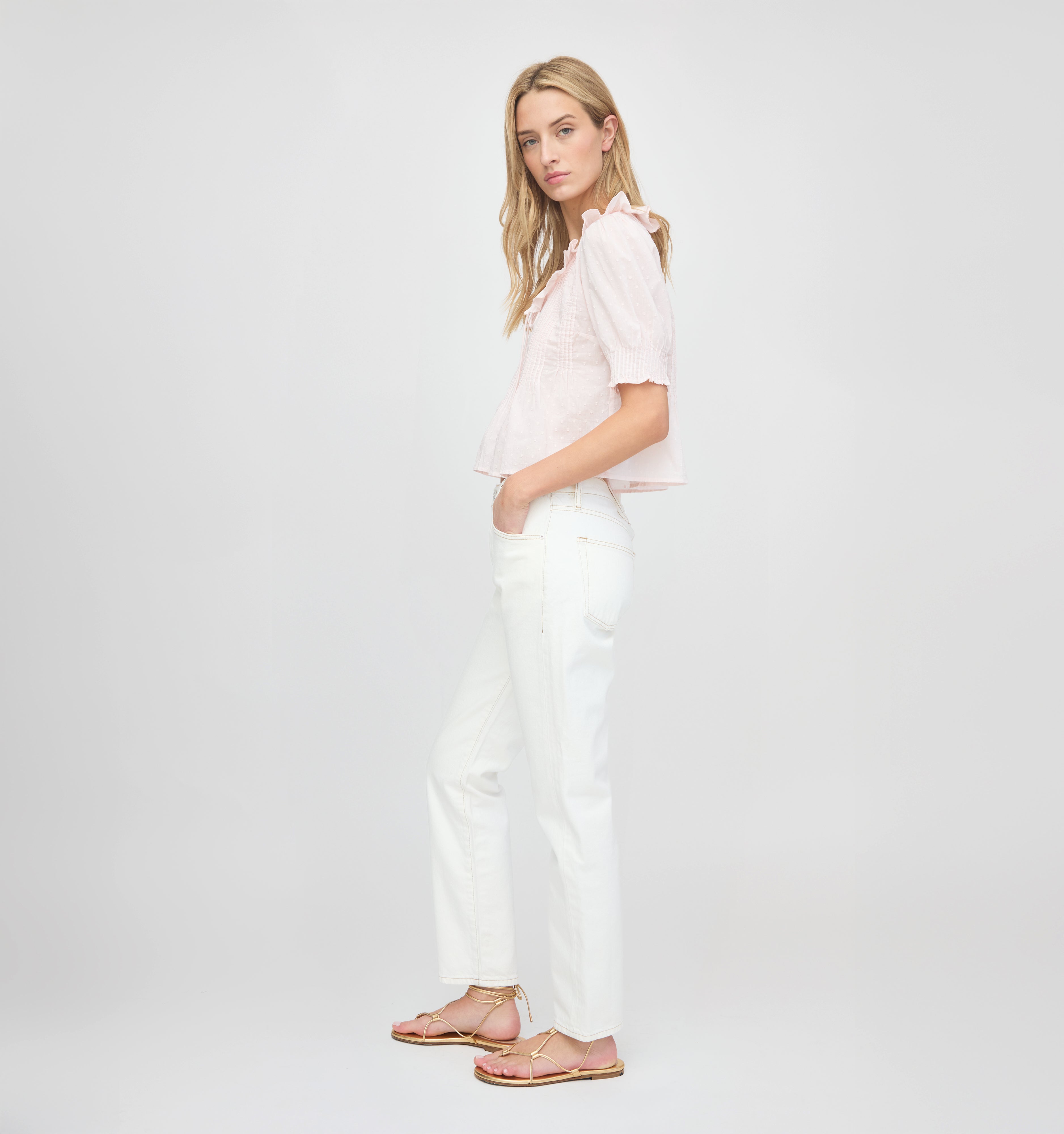 The Camri Top - Powder Pink Swiss Dot