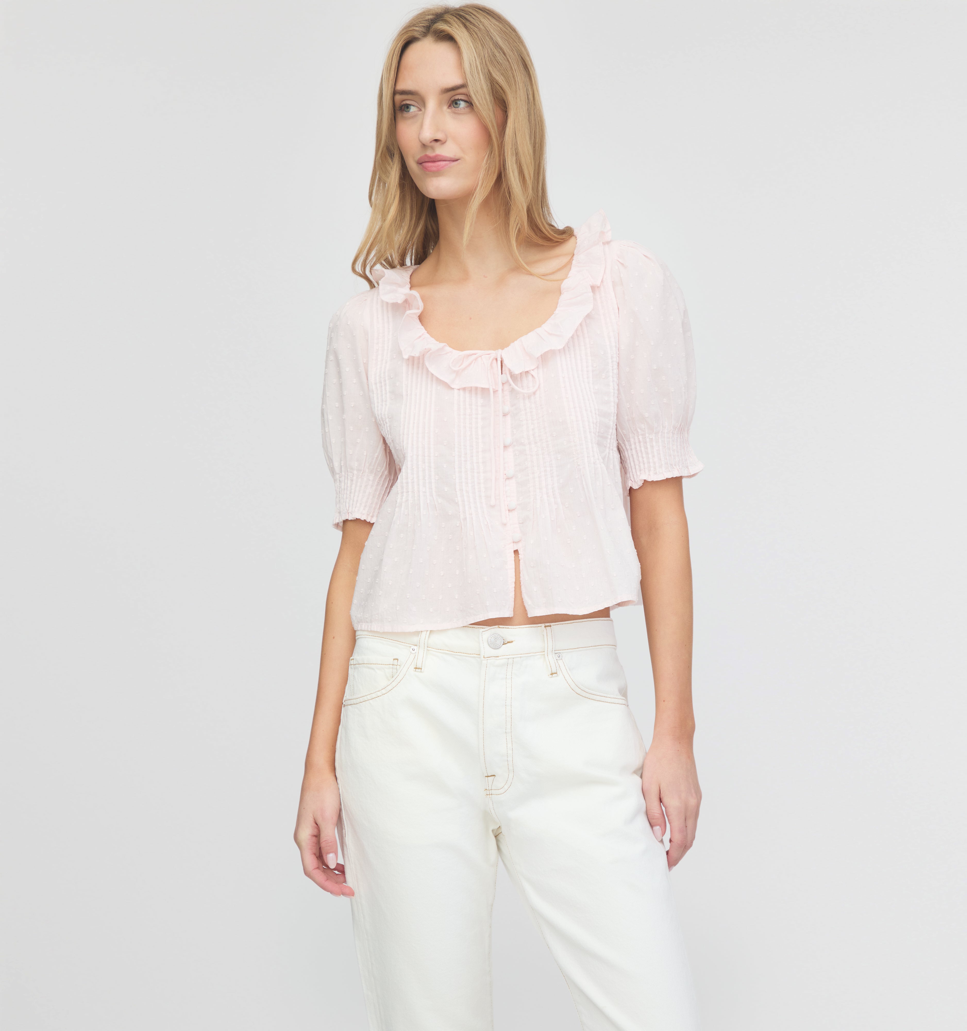The Camri Top - Powder Pink Swiss Dot – Hill House Home