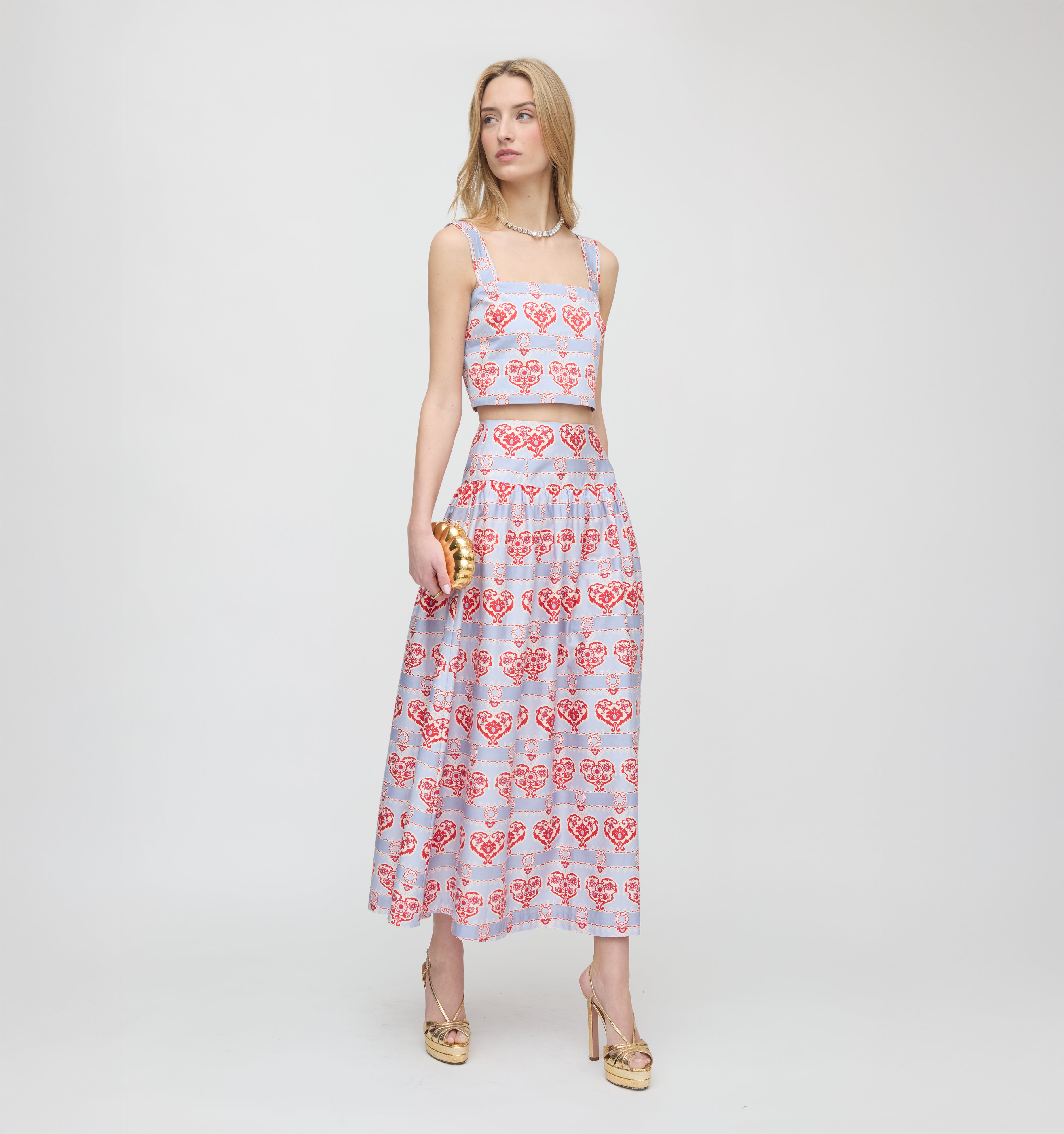 The Kate Midi Skirt - Poppy Damask Stripe – Hill House Home