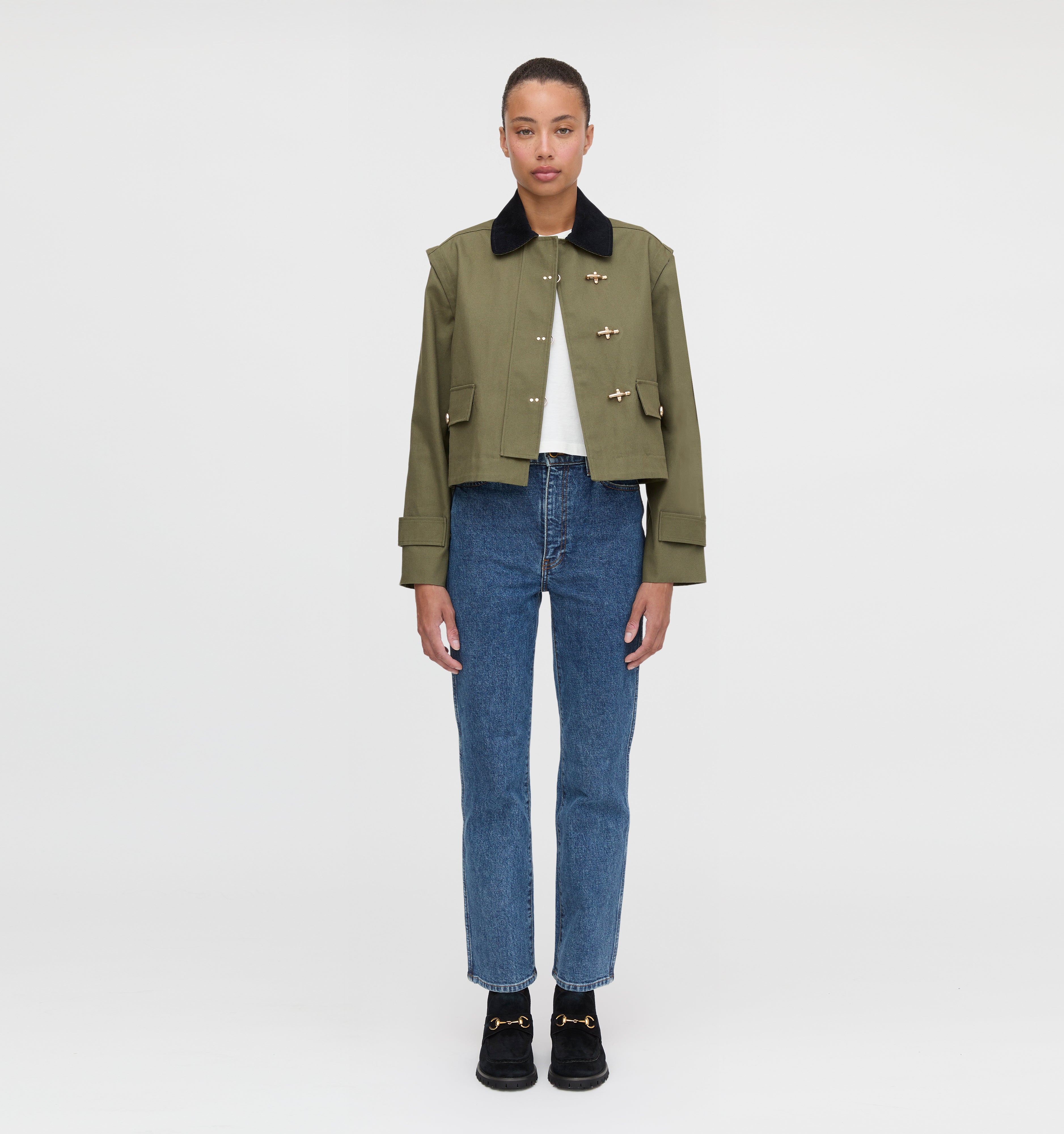 The Clarisse Jacket in Olive Canvas color: Olive Canvas