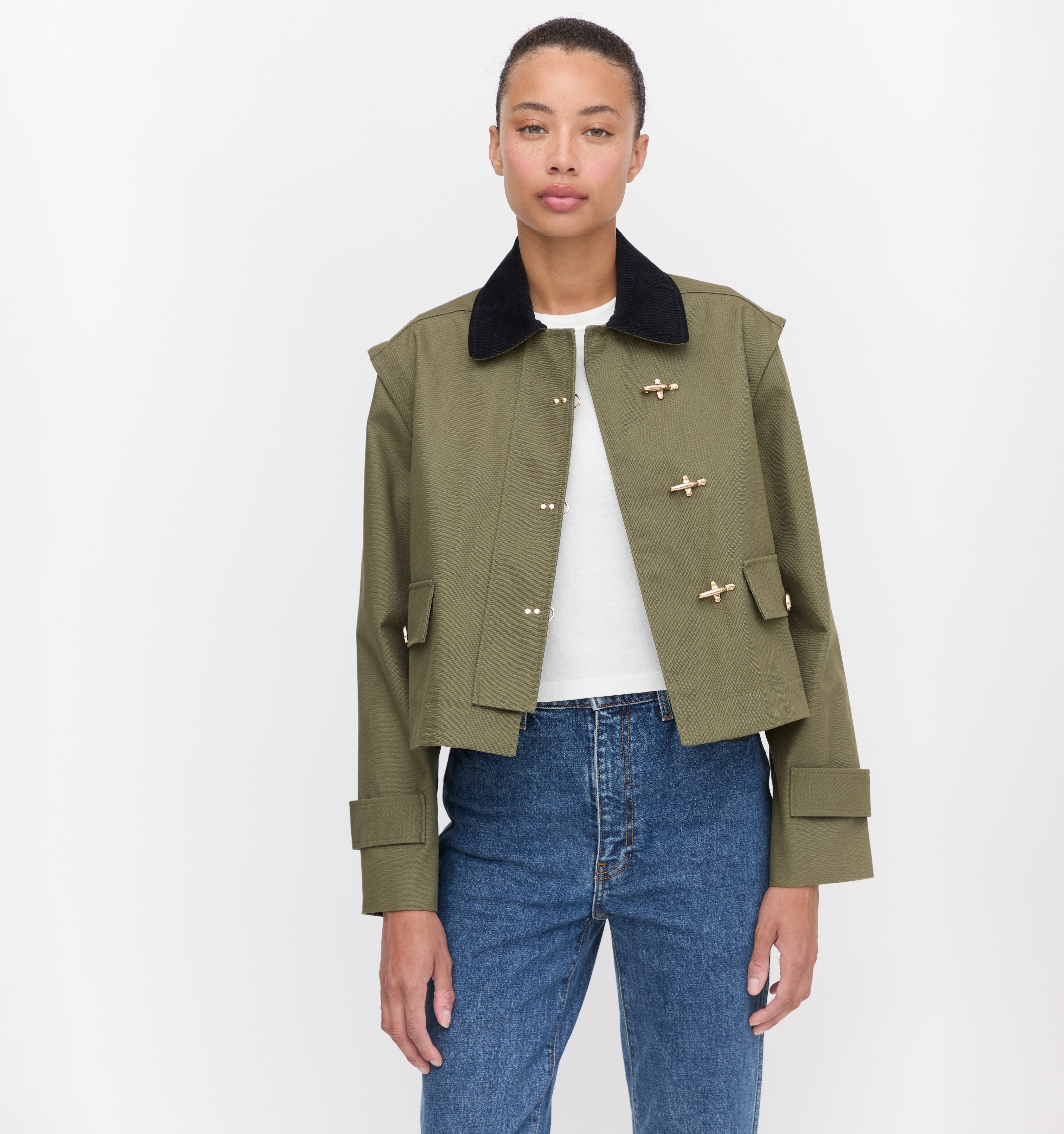 The Clarisse Jacket in Olive Canvas color: Olive Canvas